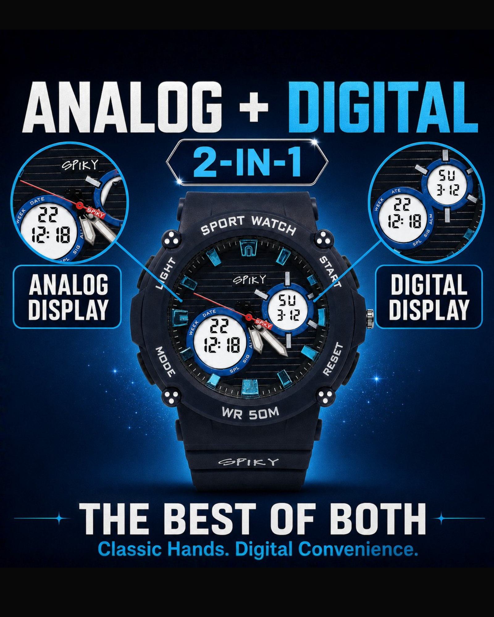 Spiky Analog-Digital Sports Watch for Kids Boys