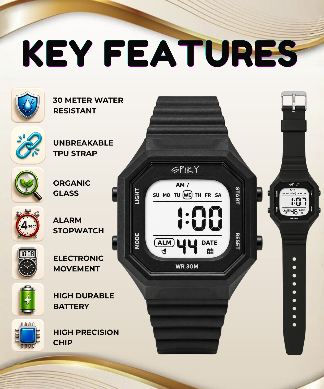 Spiky Square Digital Kids Watch for Boys & Girls