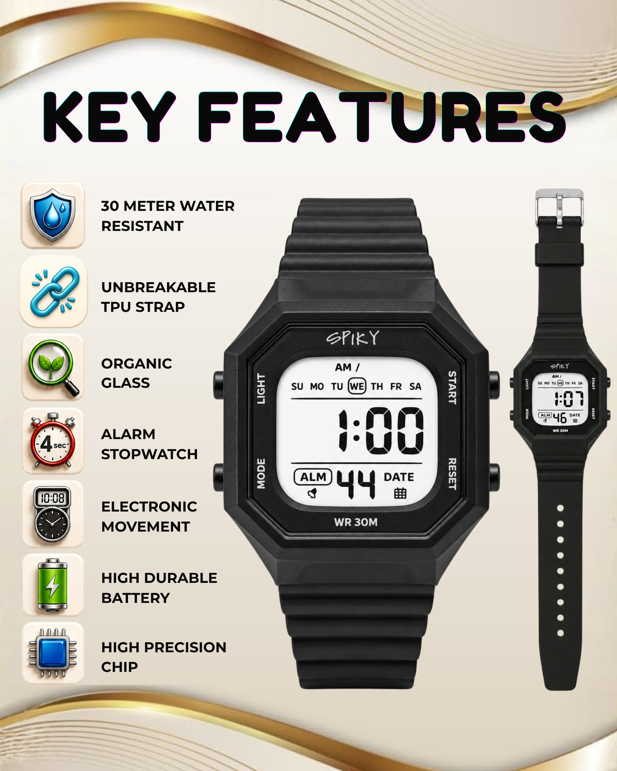 Spiky Square Digital Kids Watch for Boys & Girls