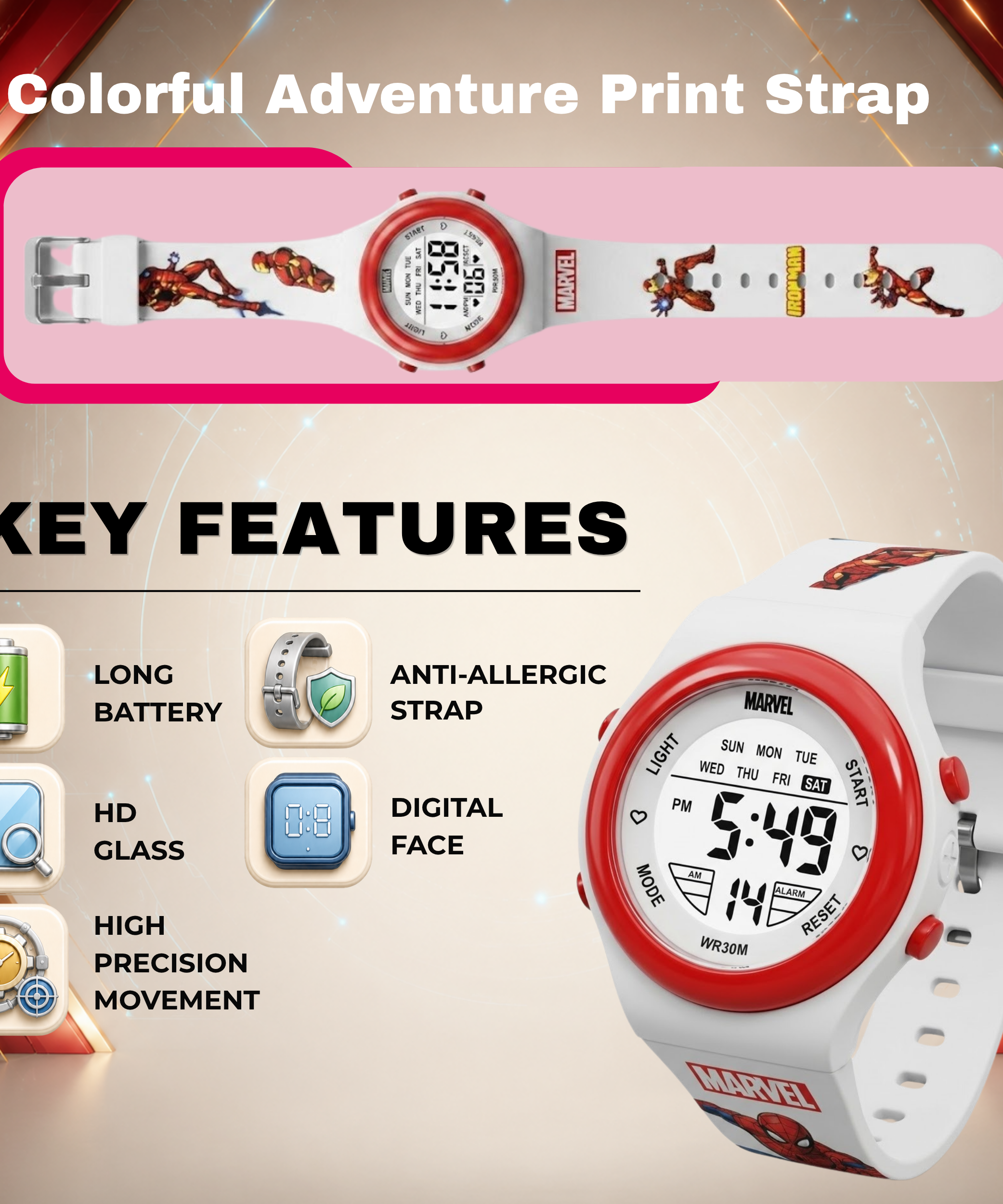 Spiky Iron Man theme Digital Kids Watch