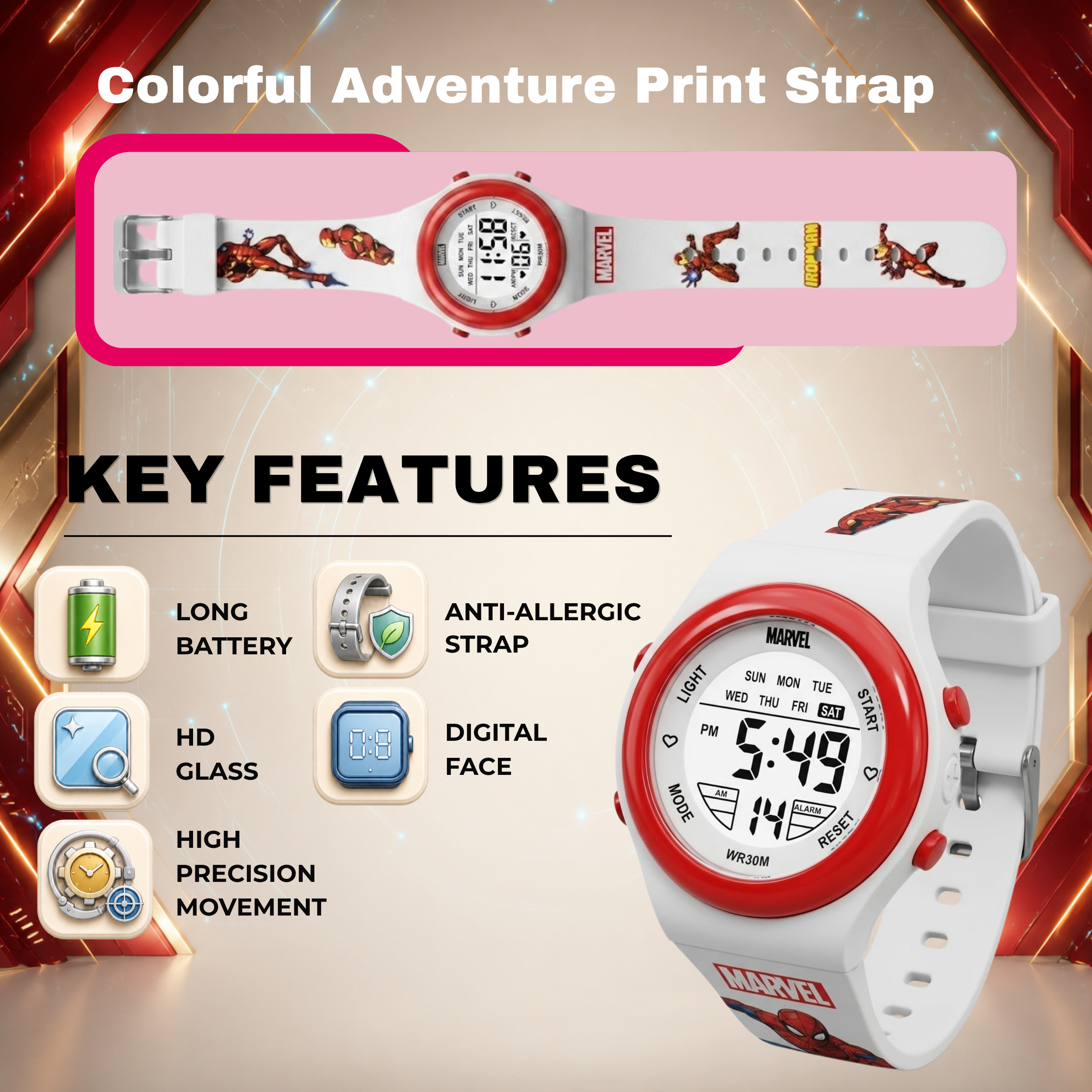Spiky Iron Man theme Digital Kids Watch