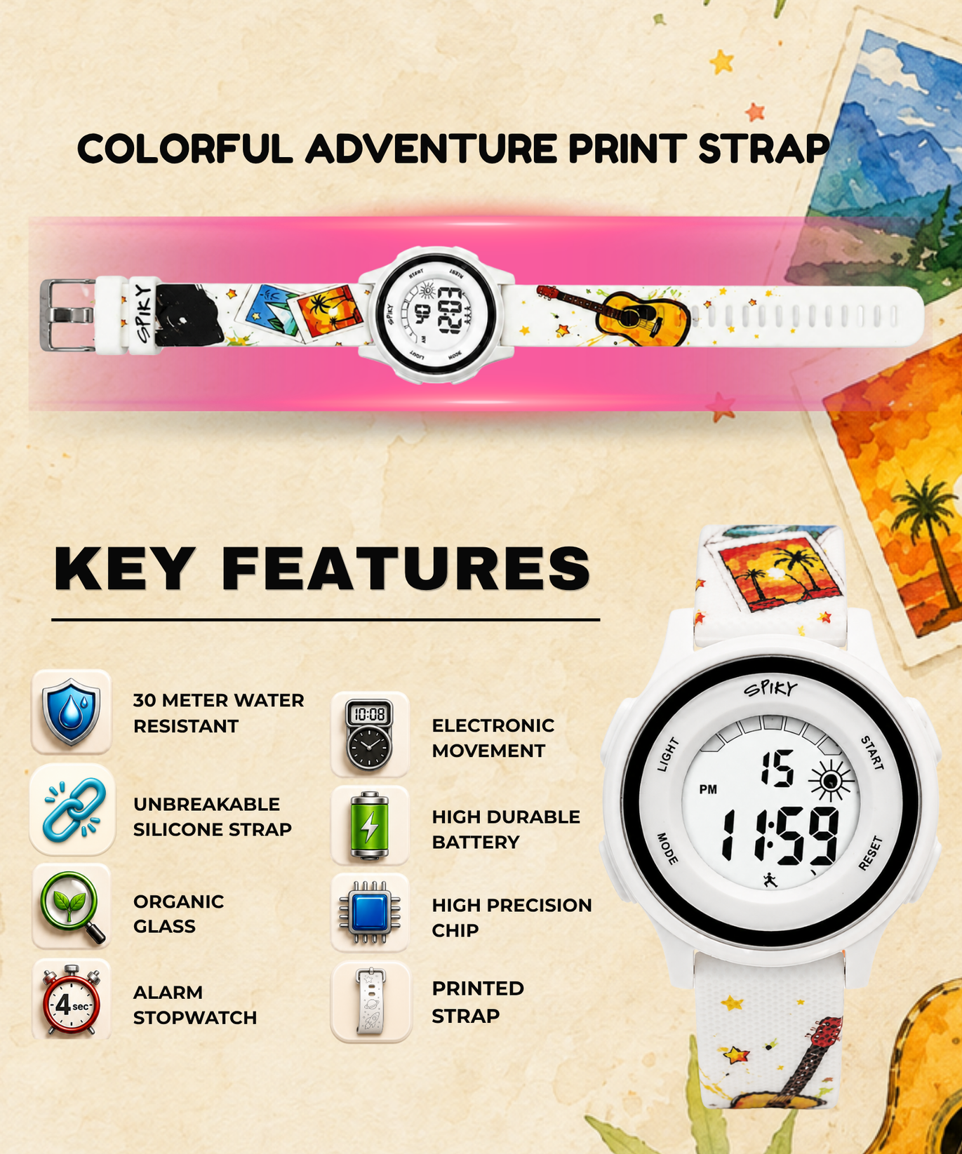 Spiky Round Kids Digital Watch for Girls and Boys