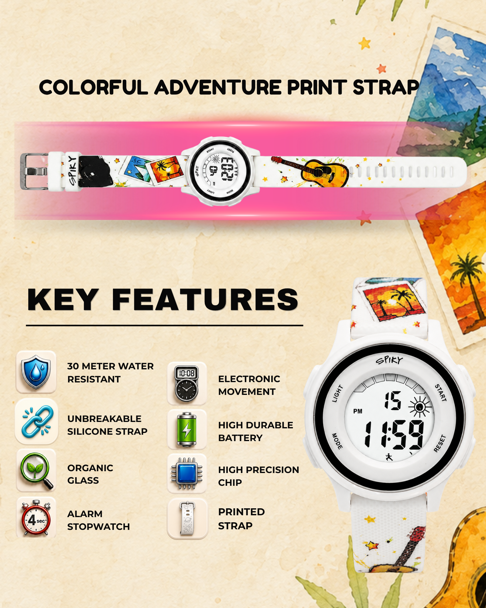 Spiky Round Kids Digital Watch for Girls and Boys