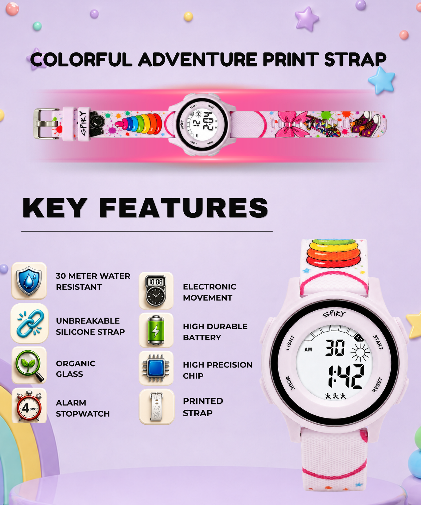 Spiky Round Kids Digital Watch for Girls