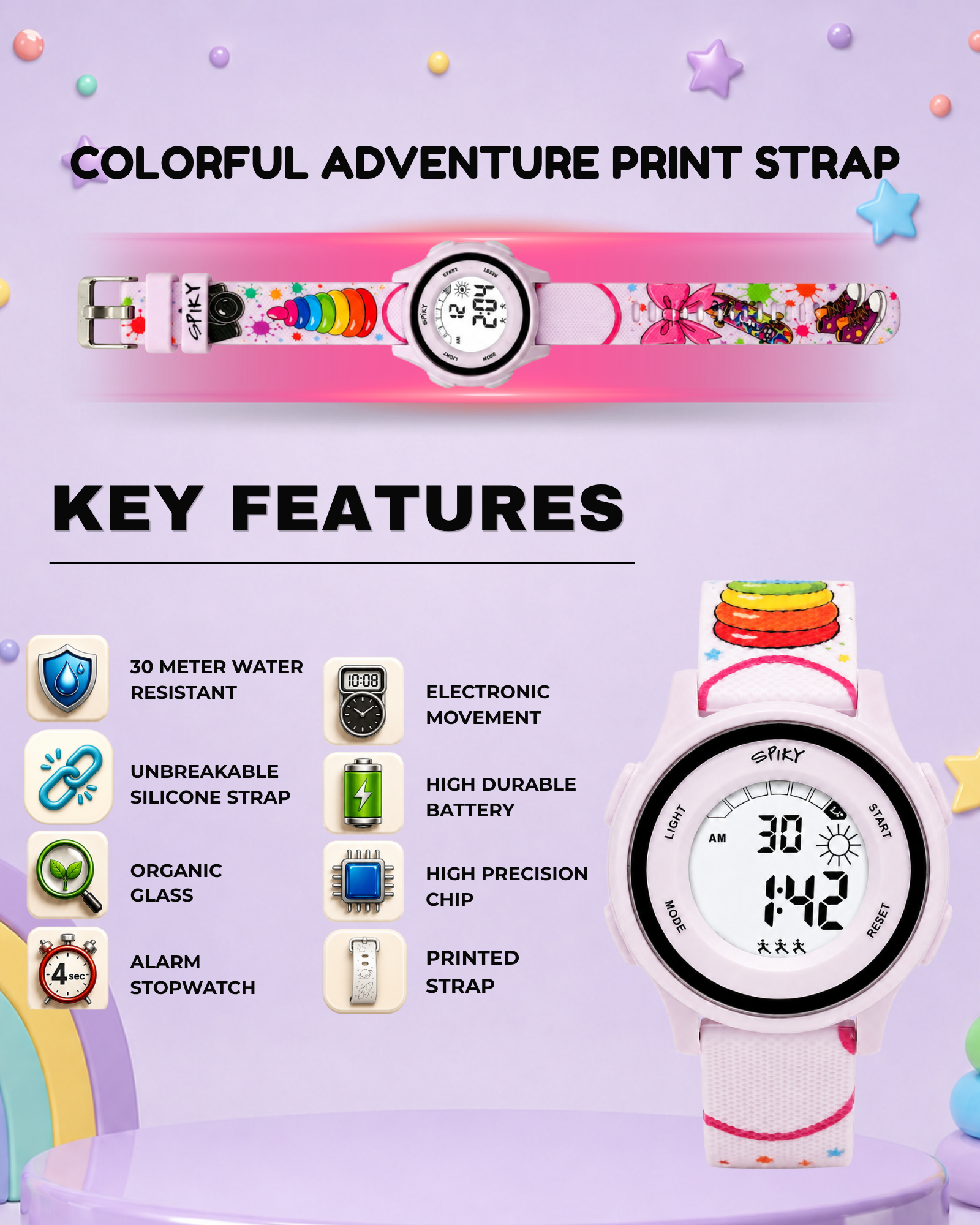 Spiky Round Kids Digital Watch for Girls