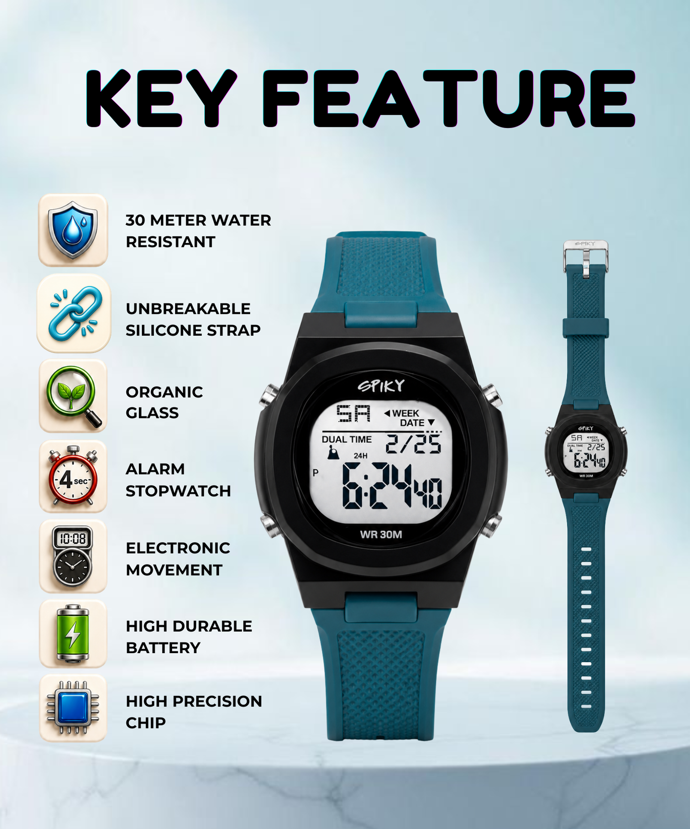 Spiky EVA65 Round Digital Sports Watch for Kids