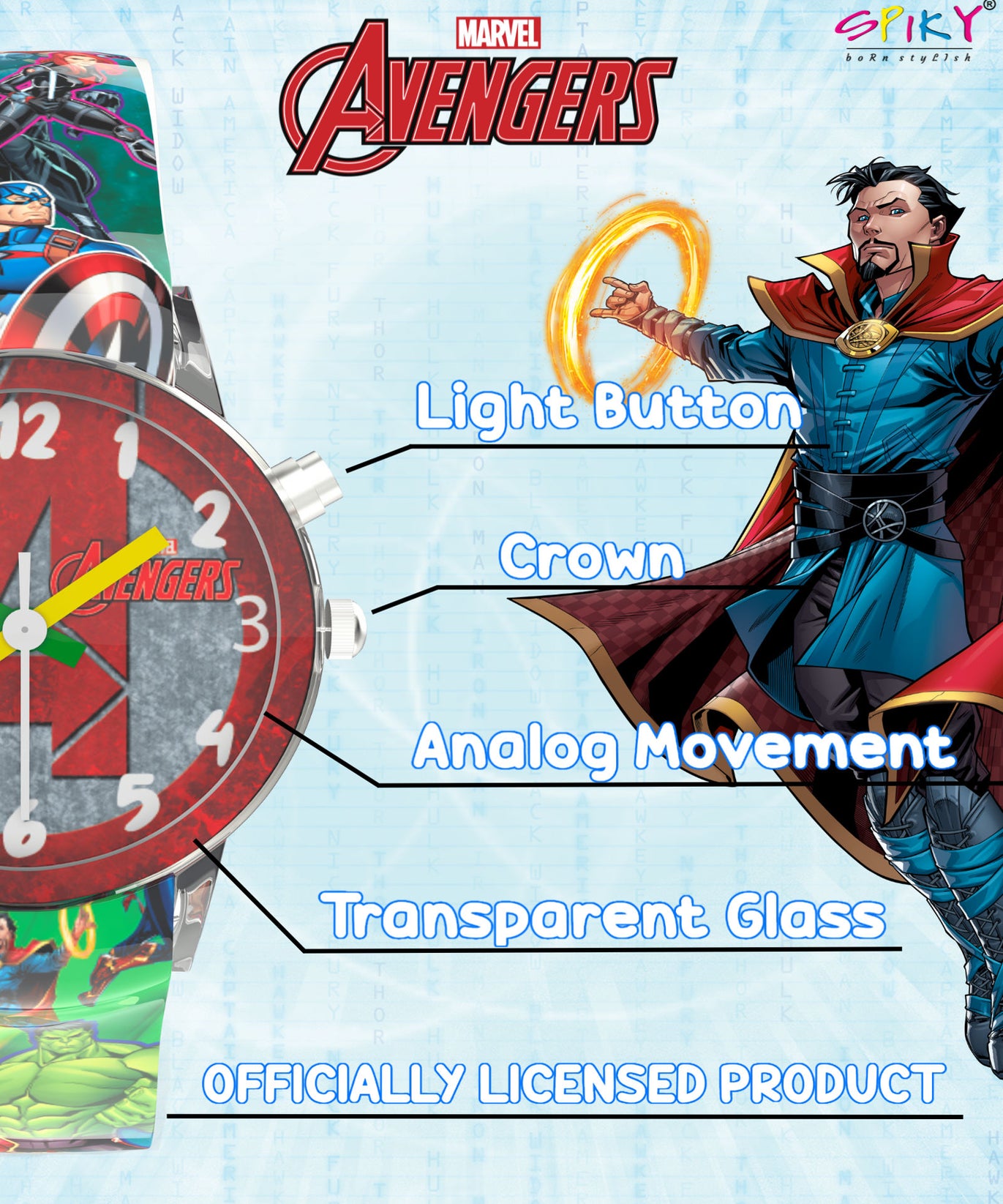 Disney Avengers Analog Kids Watch for Boys and Girls with LED Glowing Light