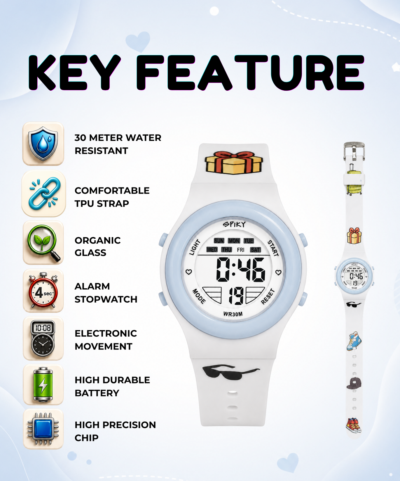 Spiky Round Digital Sports Watch for Kids