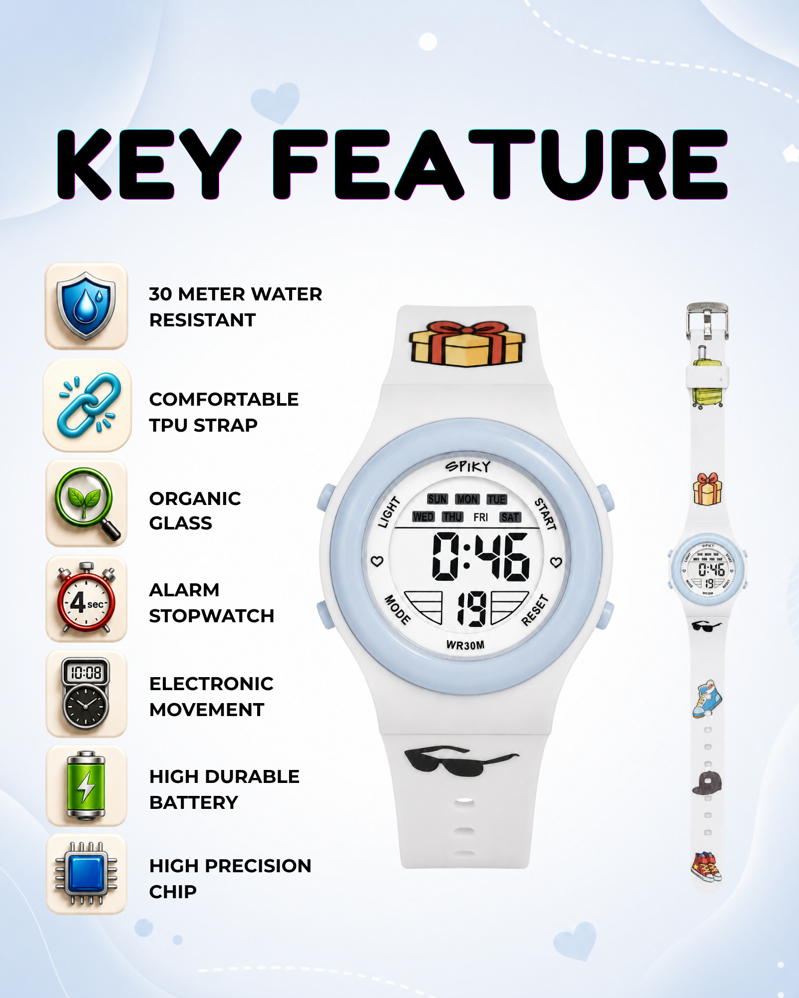 Spiky Round Digital Sports Watch for Kids