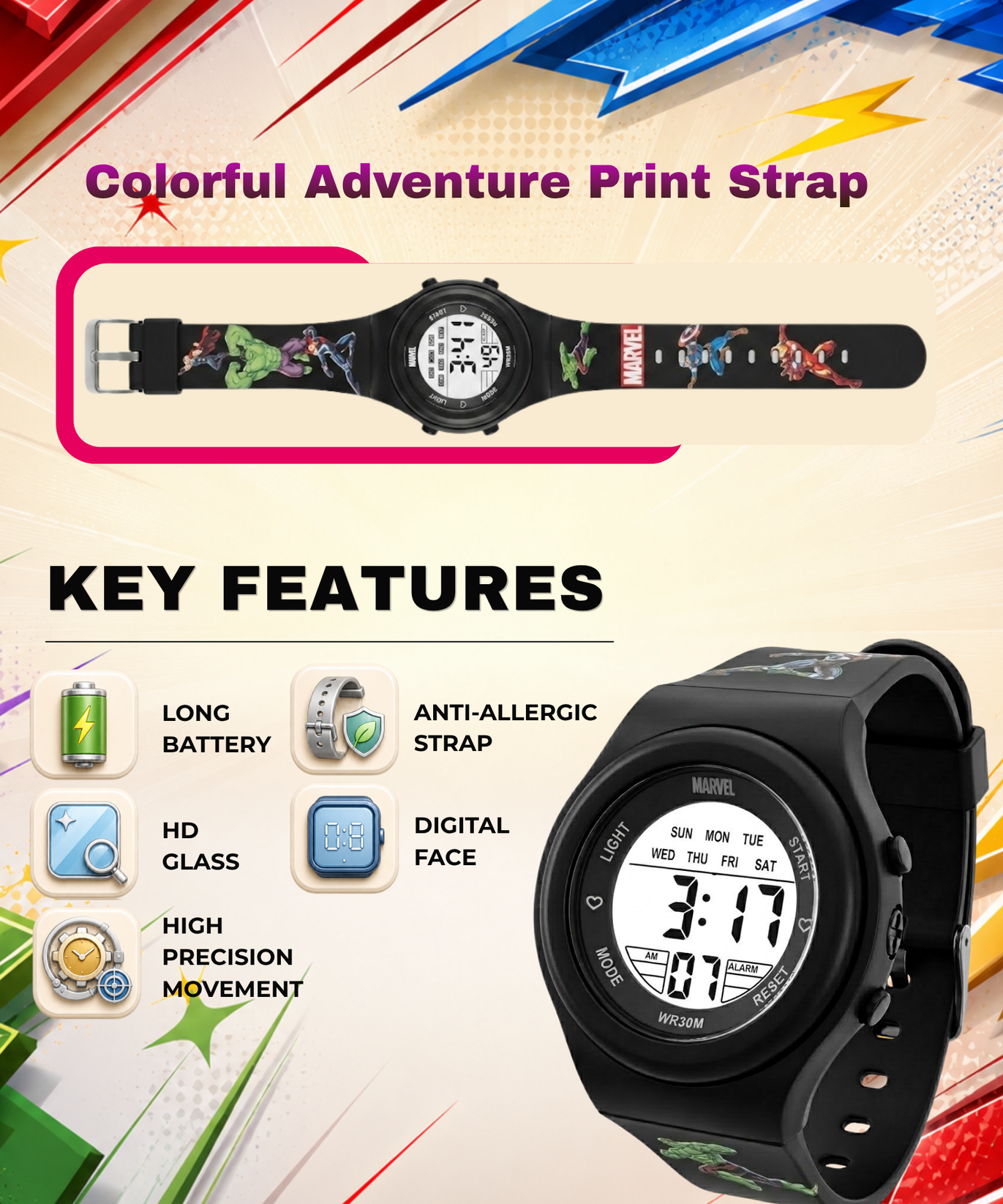 Spiky Avengers theme Digital Kids Watch