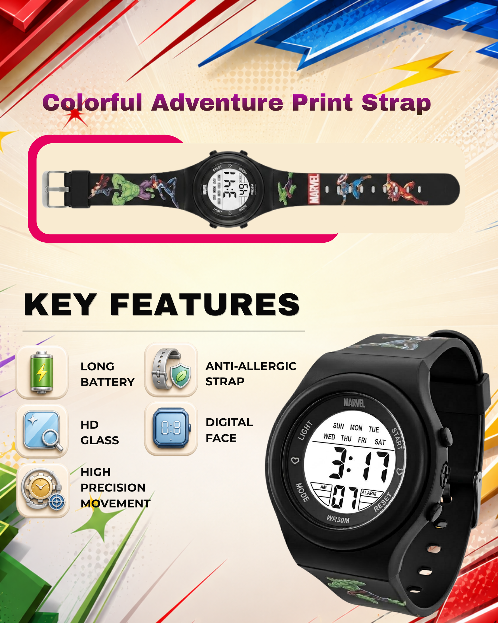 Spiky Avengers theme Digital Kids Watch