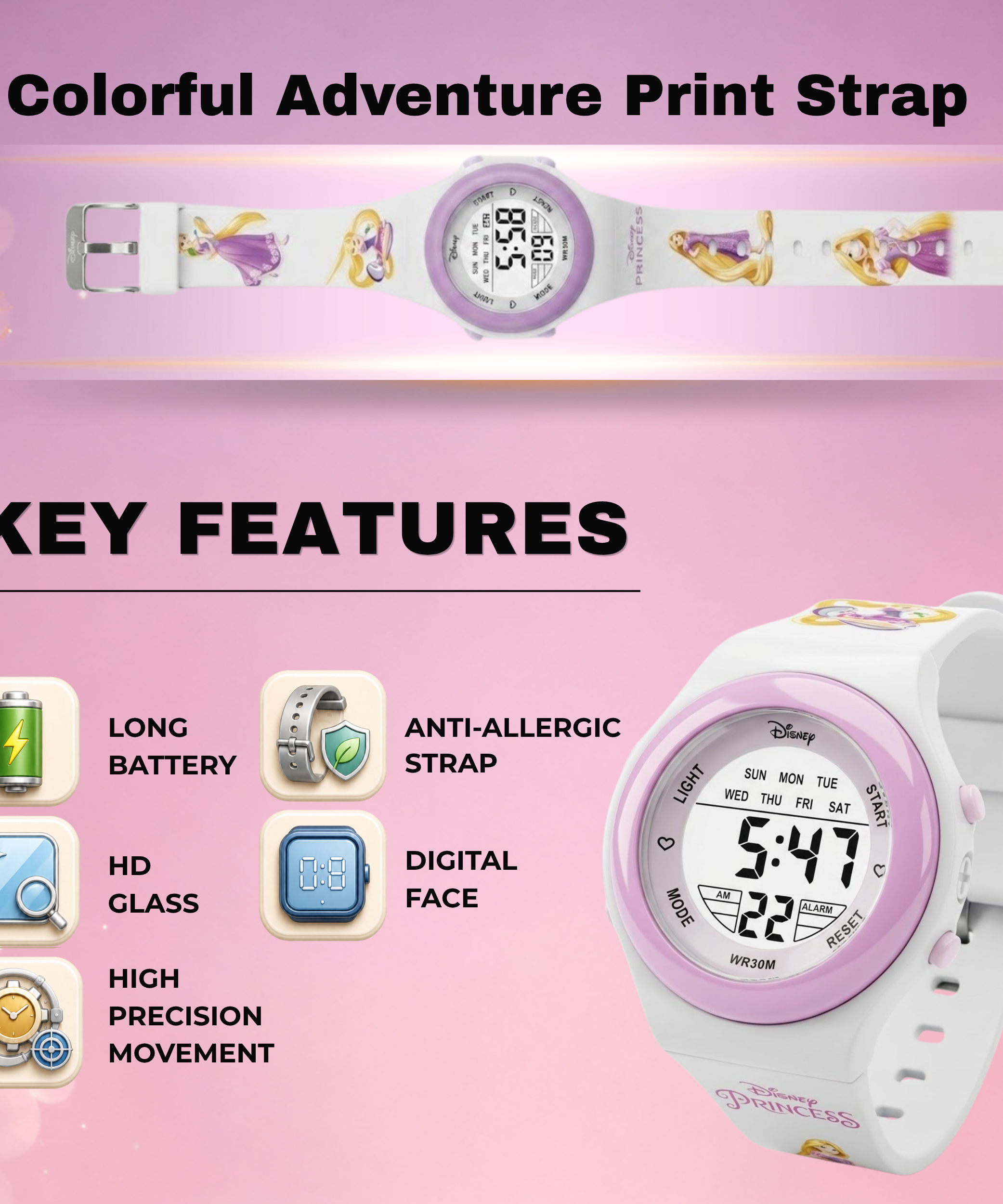 Spiky Princess theme Digital Kids Watch