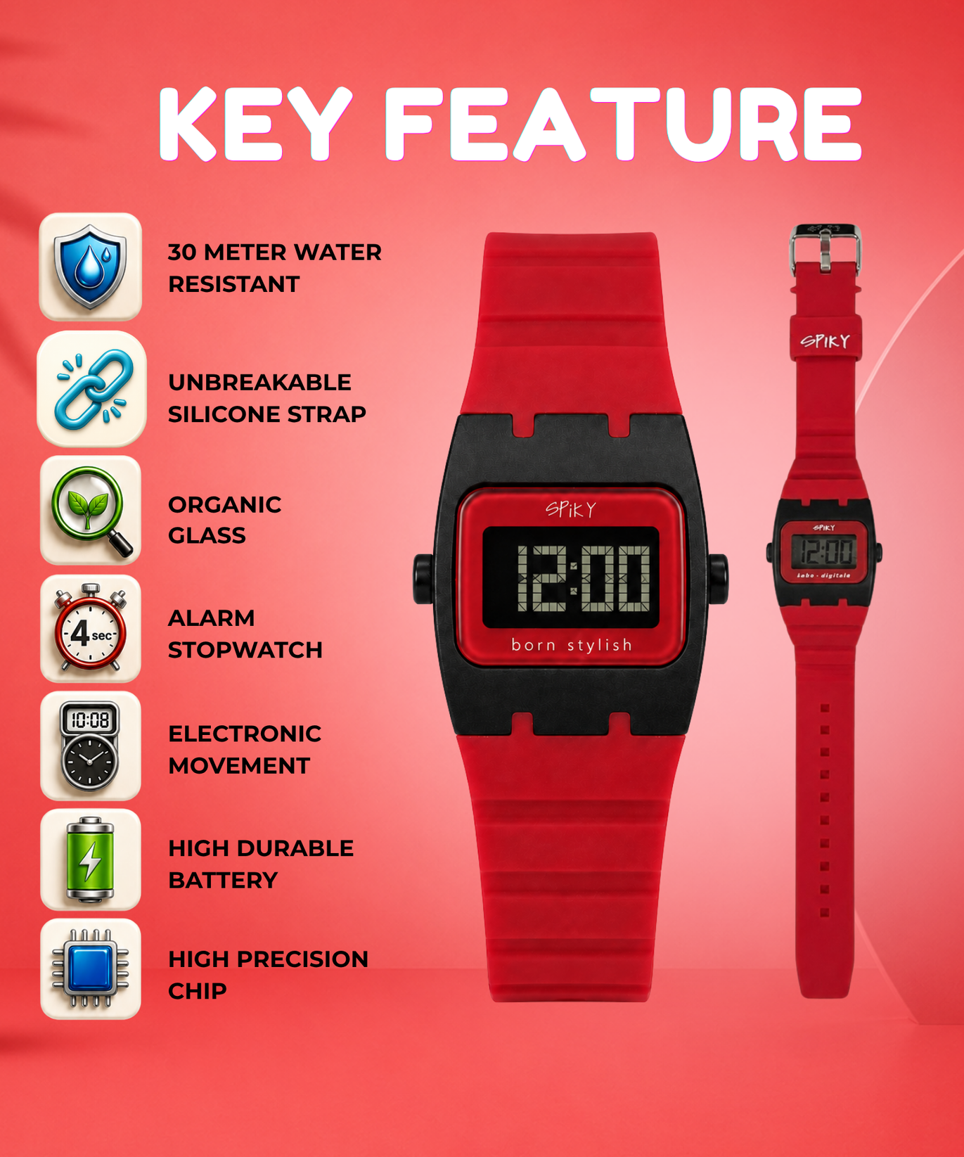 Spiky Rectangle Digital Sports Watch for Kids