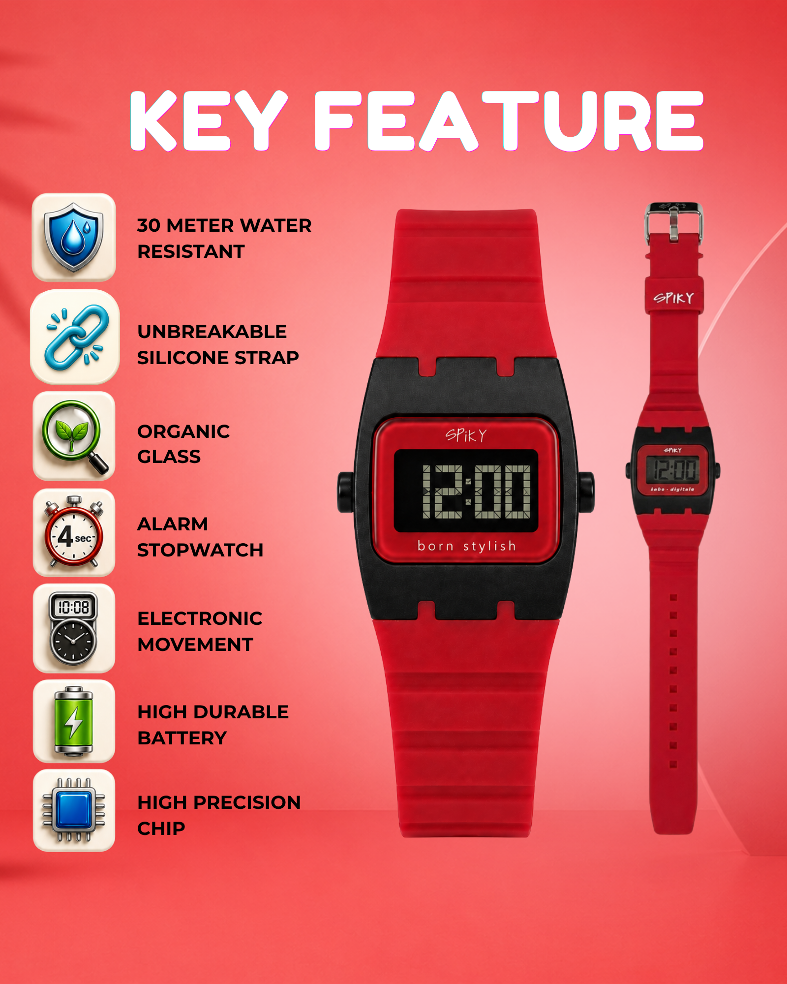 Spiky Rectangle Digital Sports Watch for Kids
