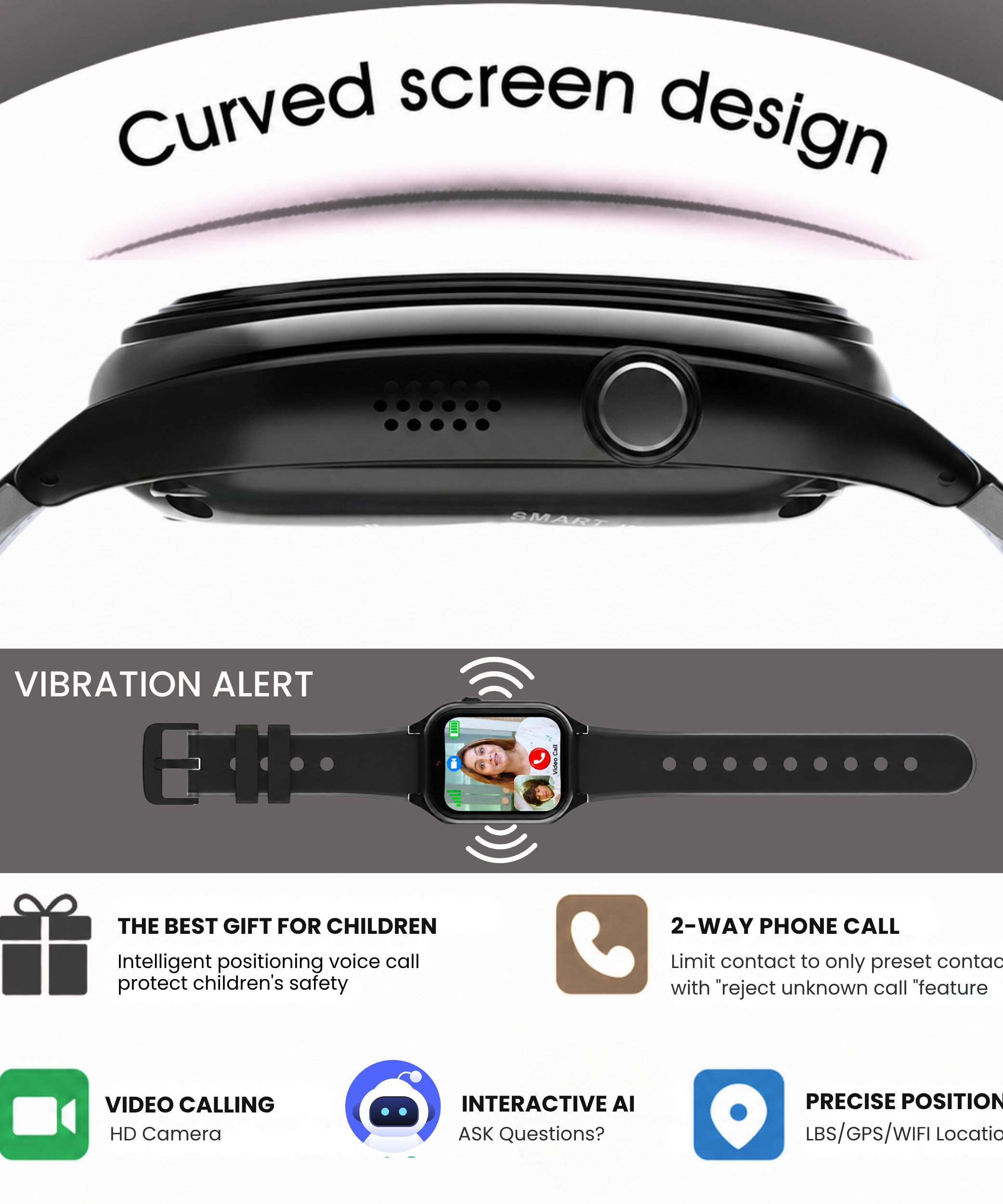 Spiky Smart Ai Video & Voice Calling Smartwatch for Kids
