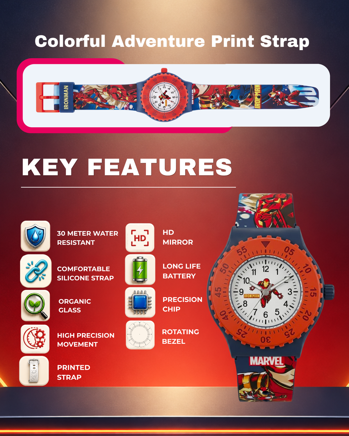 Spiky Round Ironman Themed Analog Watch