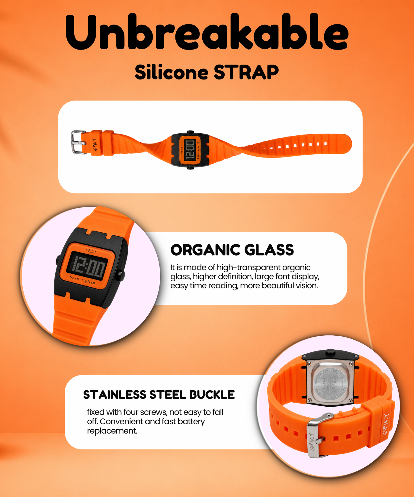 Spiky Rectangle Digital Sports Watch for Kids