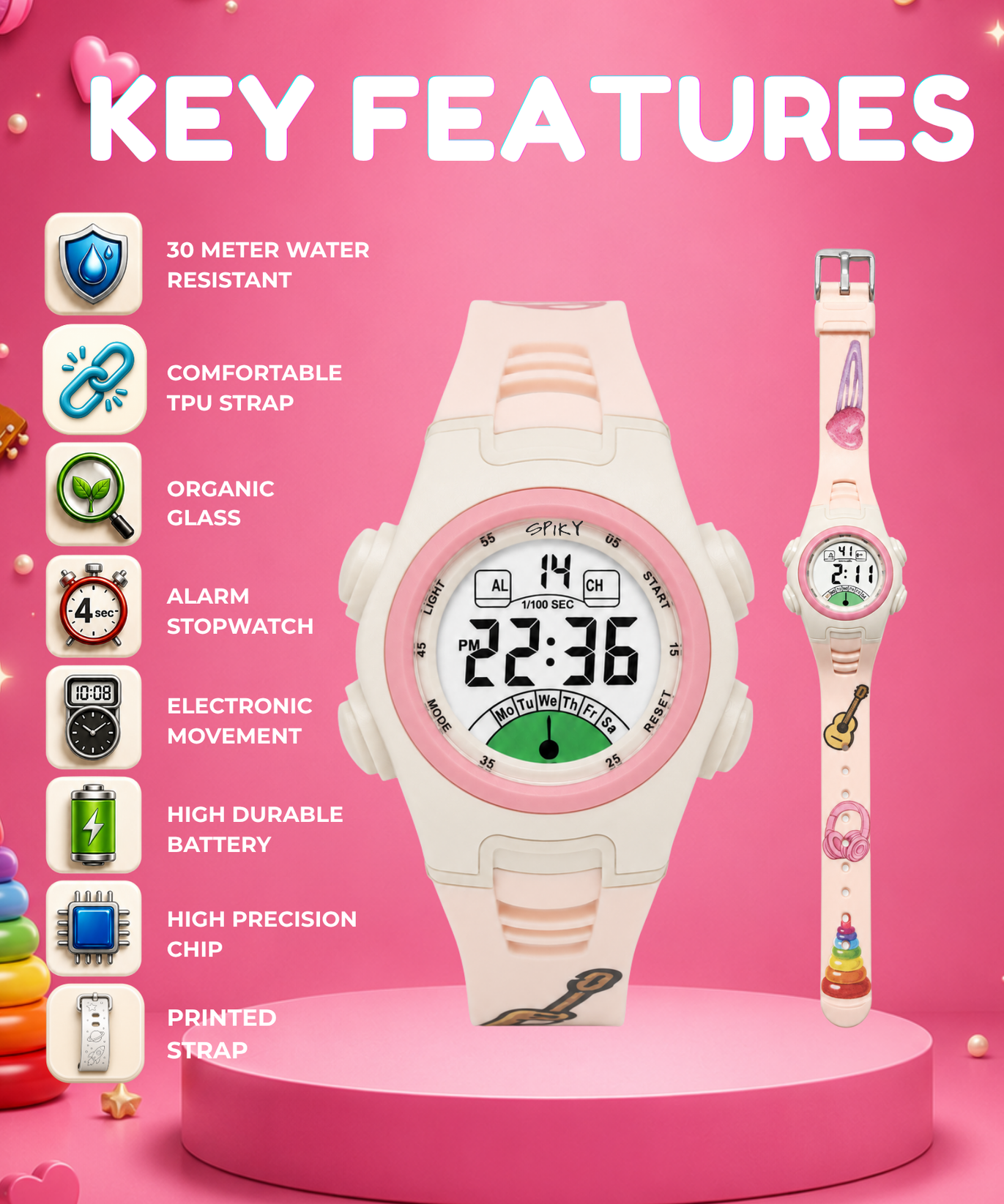 Spiky EVA52 Round Digital Sports Watch for Kids