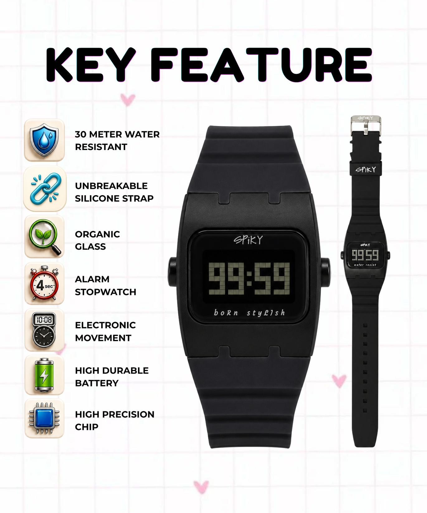 Spiky Rectangle Digital Sports Watch for Kids