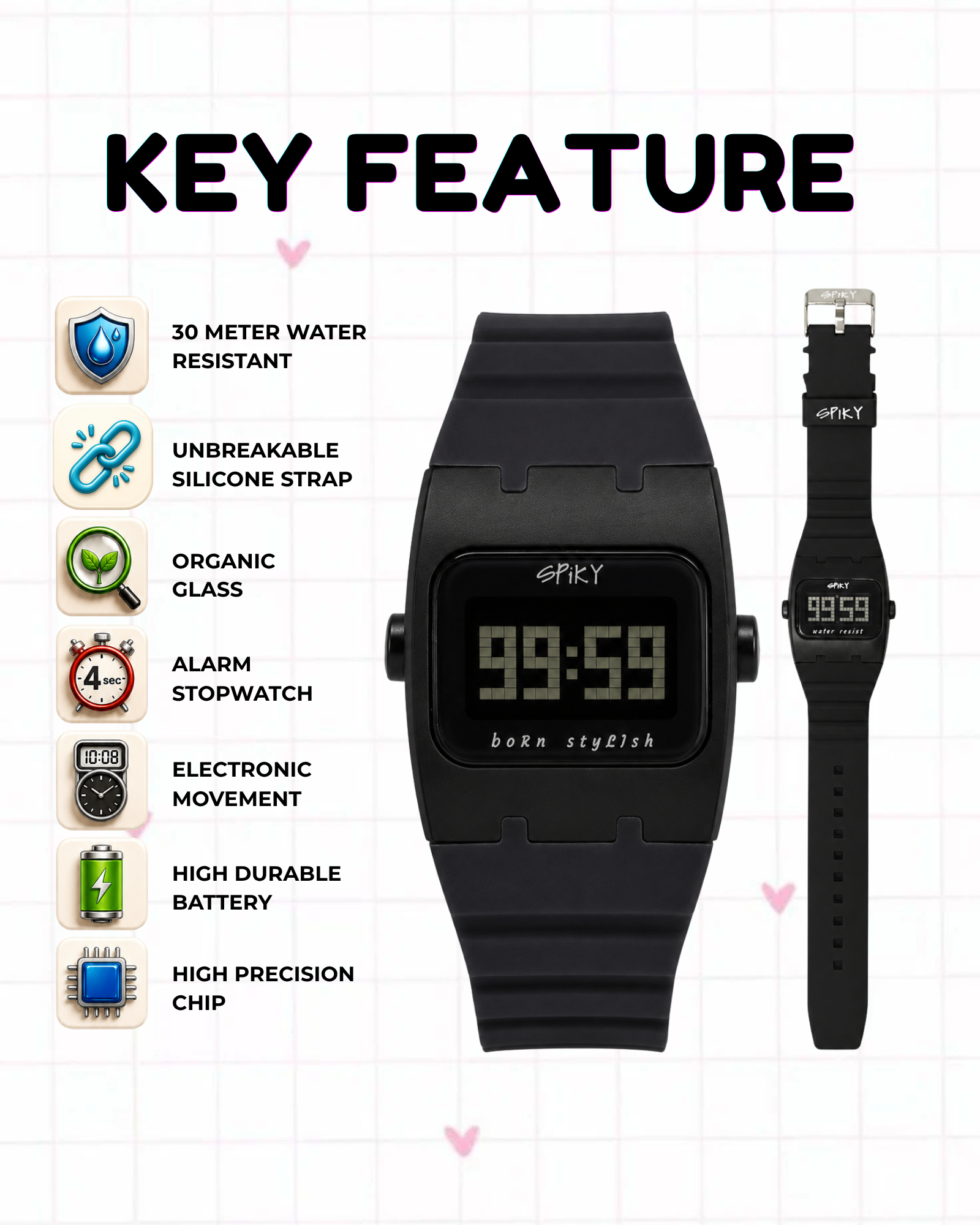 Spiky Rectangle Digital Sports Watch for Kids