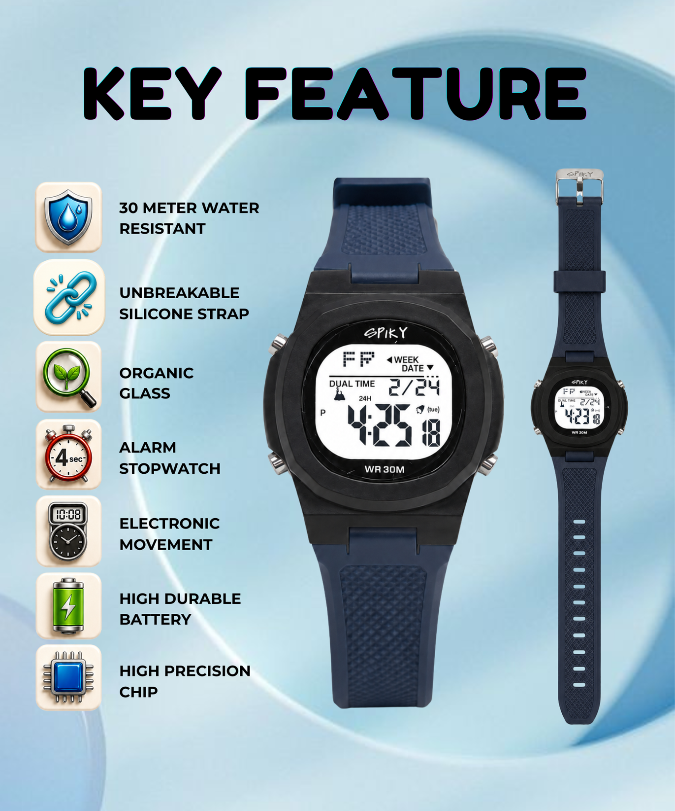 Spiky EVA65 Round Digital Sports Watch for Kids