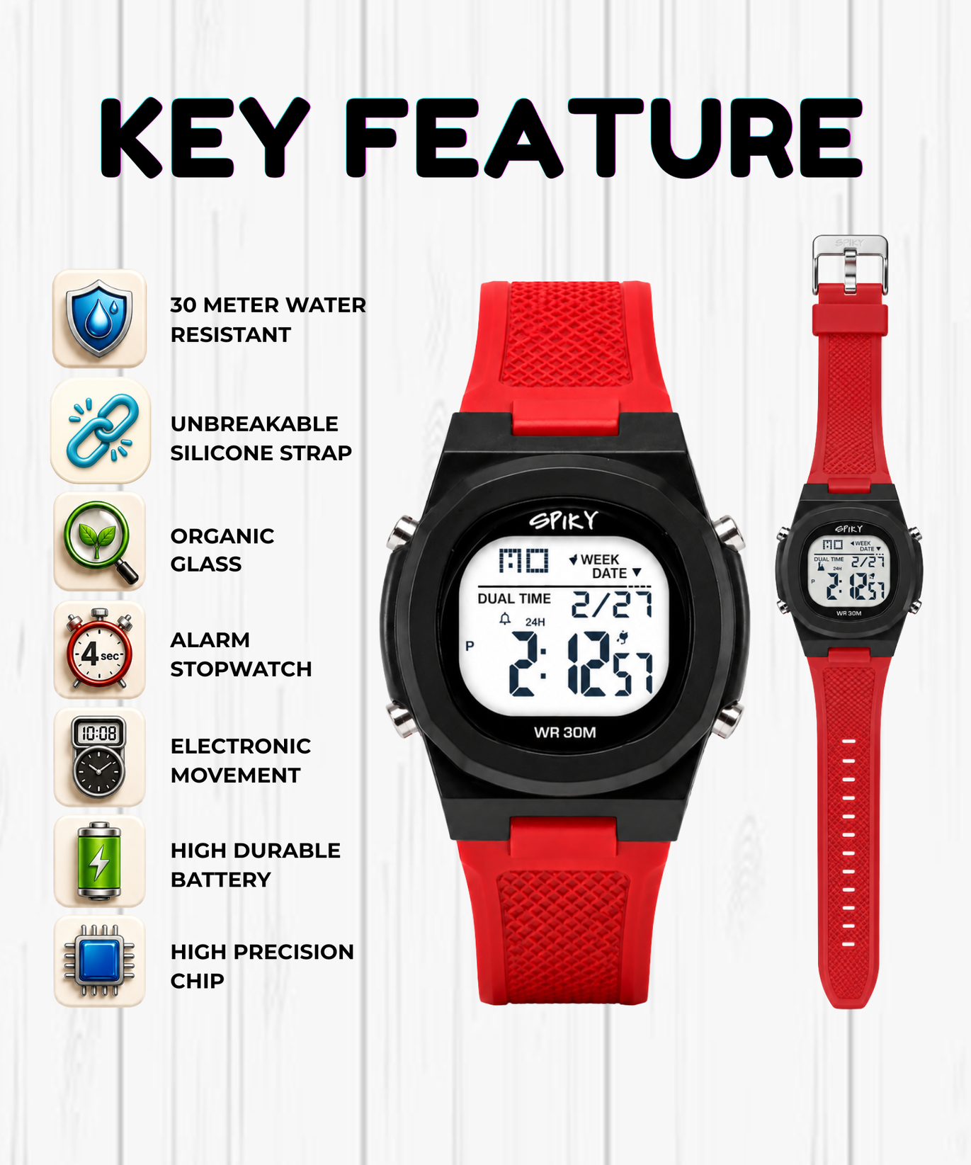 Spiky EVA65 Round Digital Sports Watch for Kids