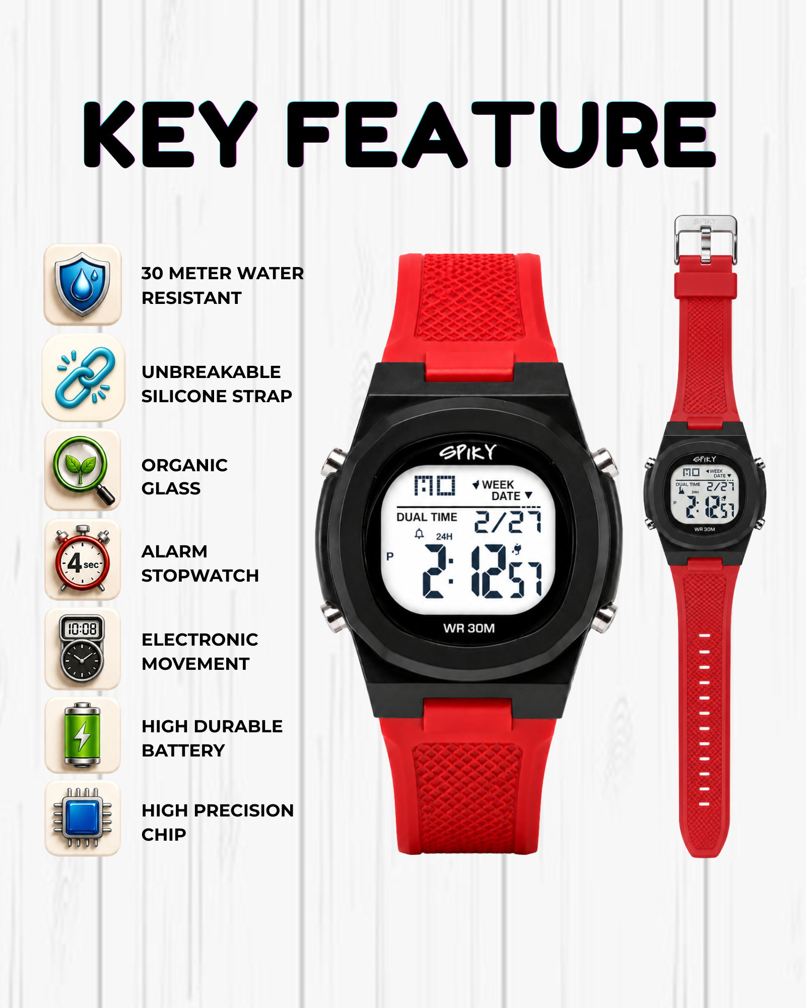 Spiky EVA65 Round Digital Sports Watch for Kids