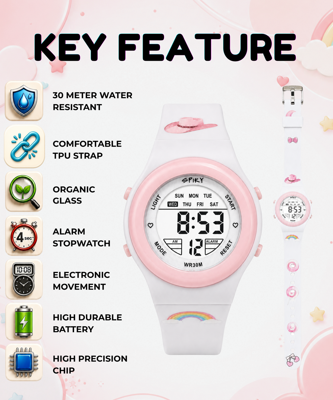 Spiky Round Digital Sports Watch for Kids