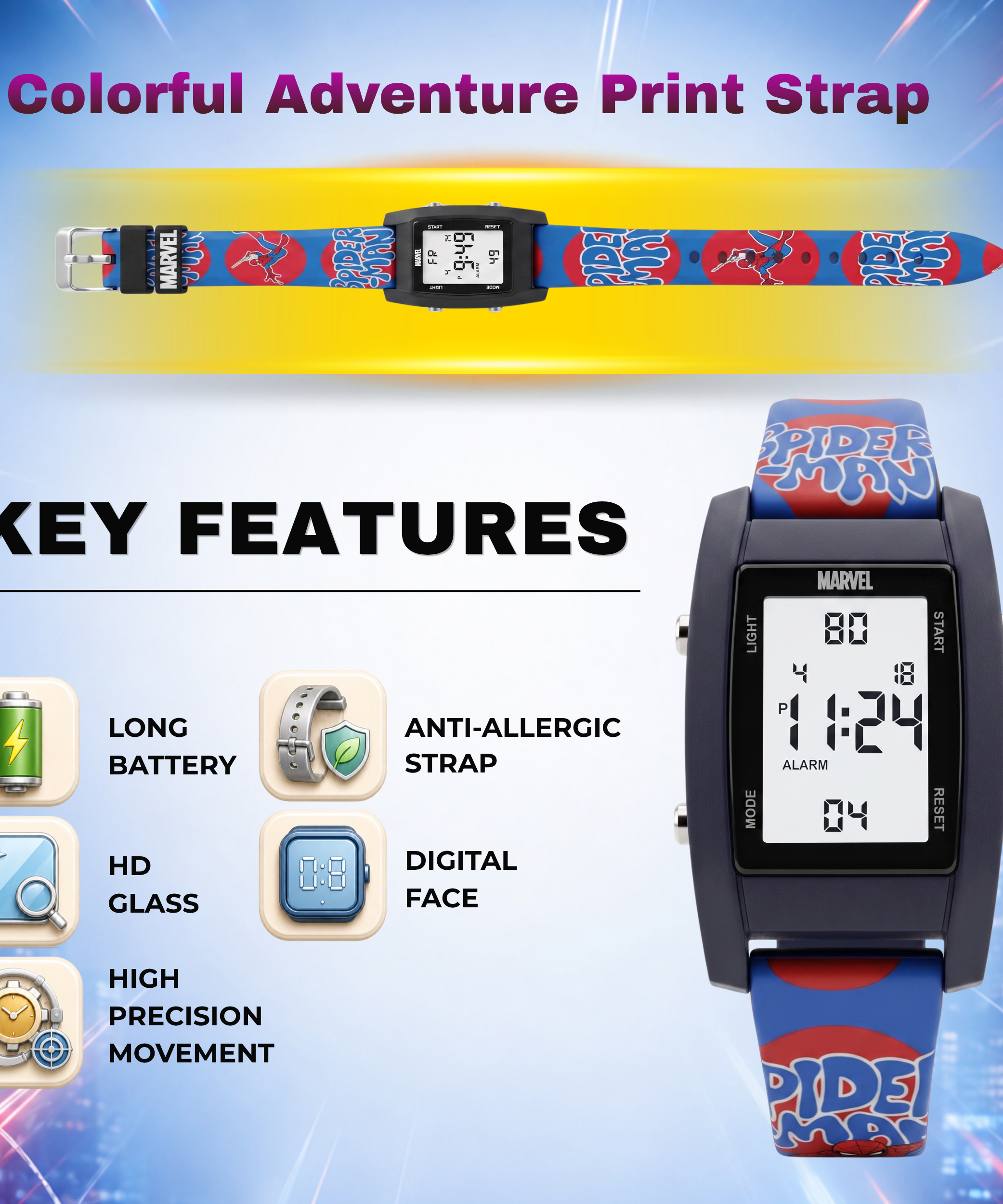Spiky Spiderman theme Digital Kids Watch