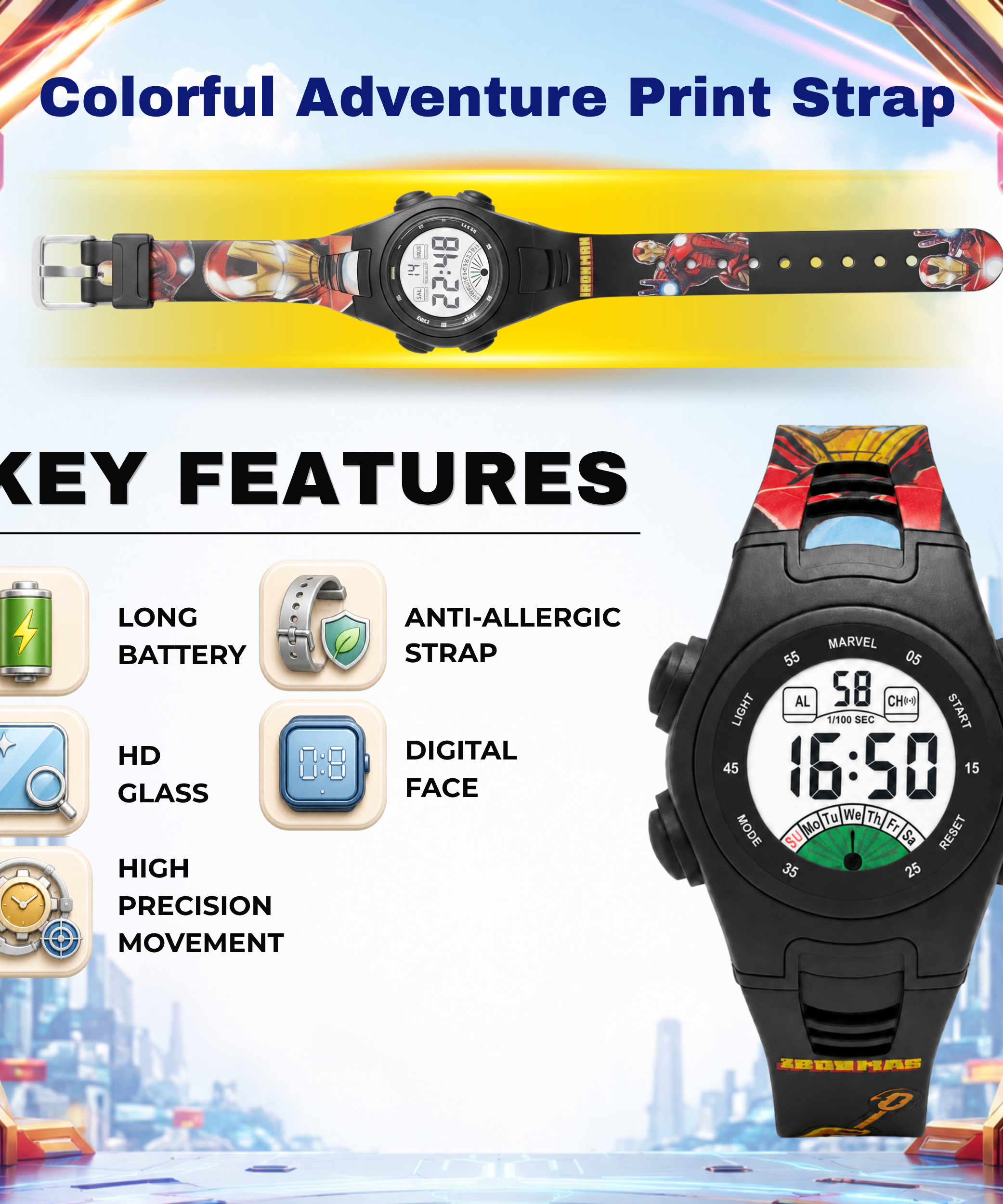 Spiky Iron Man theme Digital Kids Watch