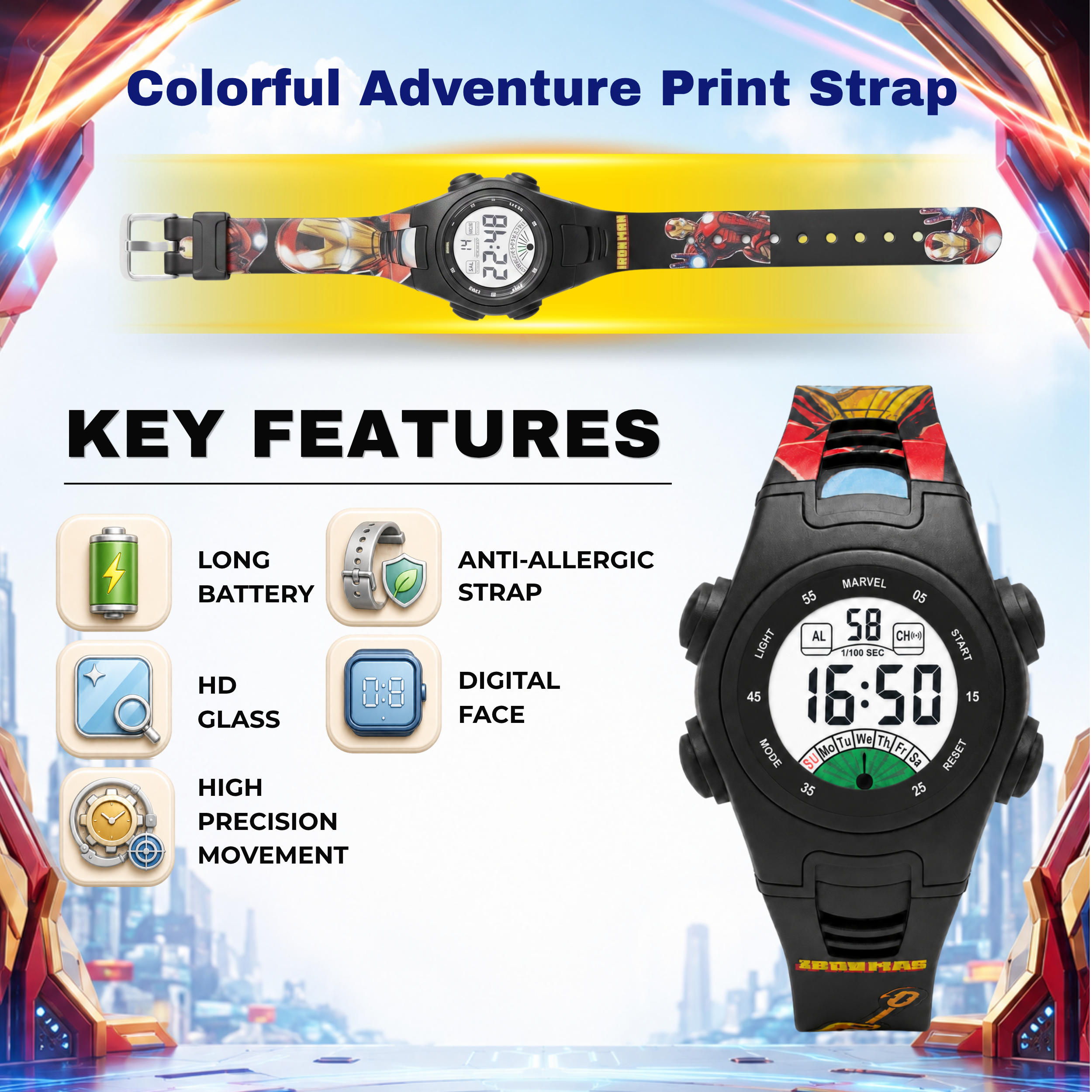 Spiky Iron Man theme Digital Kids Watch