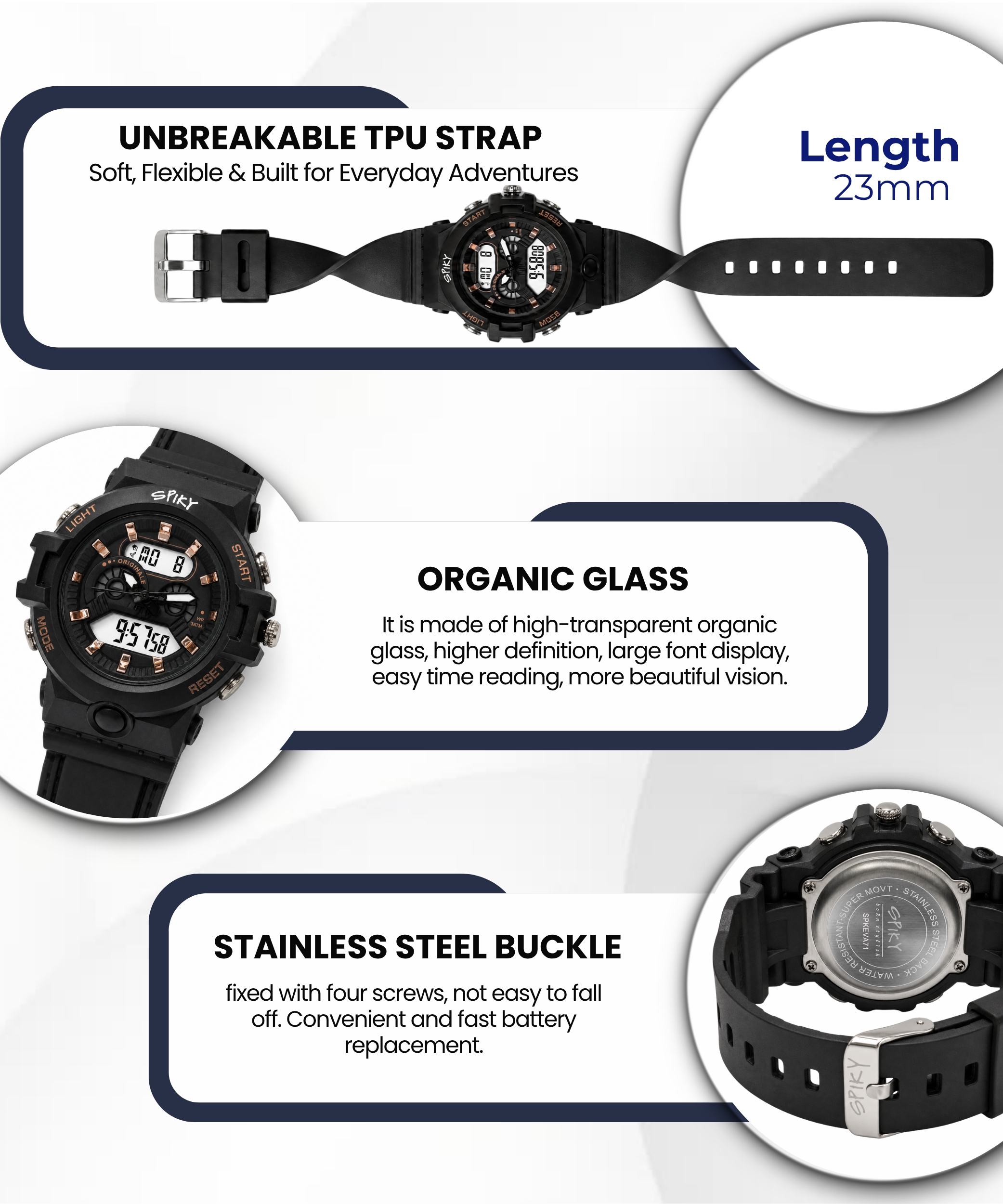 Spiky Round Analog Digital  Sports Watch for Kids Girls & Boys