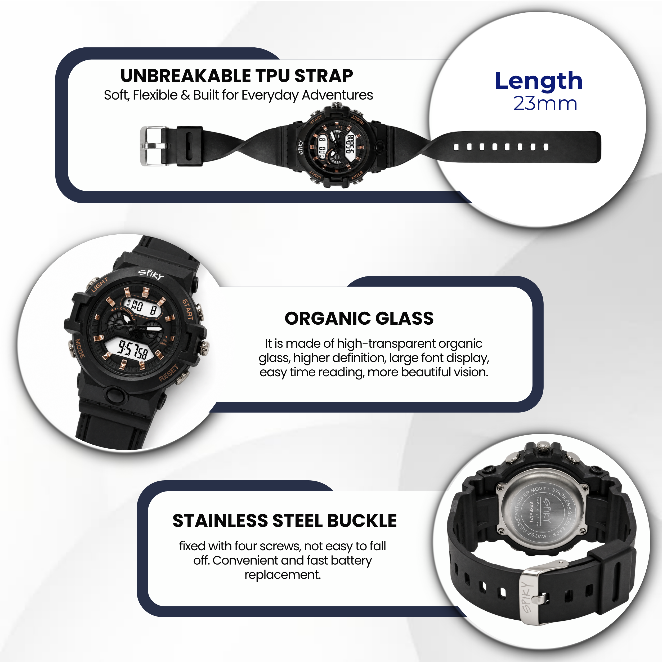 Spiky Round Analog Digital  Sports Watch for Kids Girls & Boys