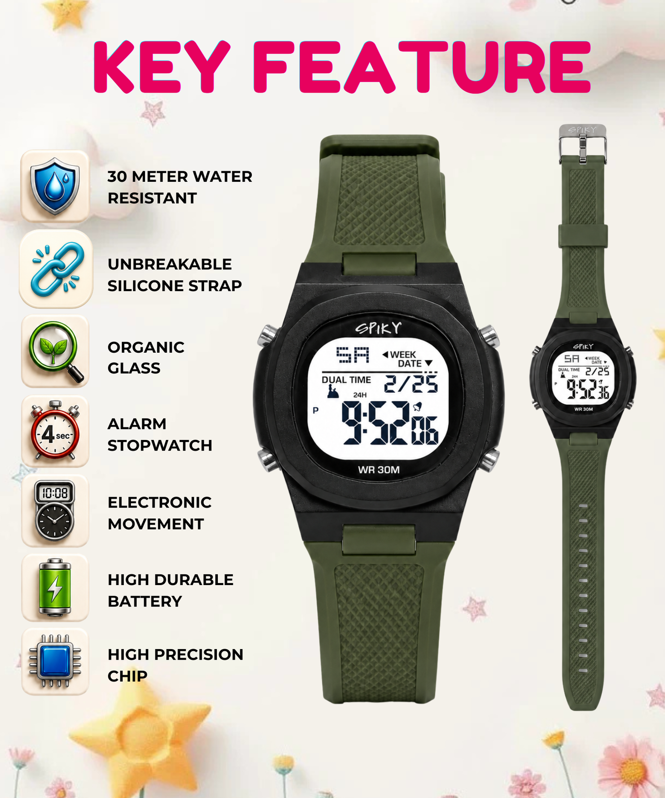 Spiky EVA65 Round Digital Sports Watch for Kids