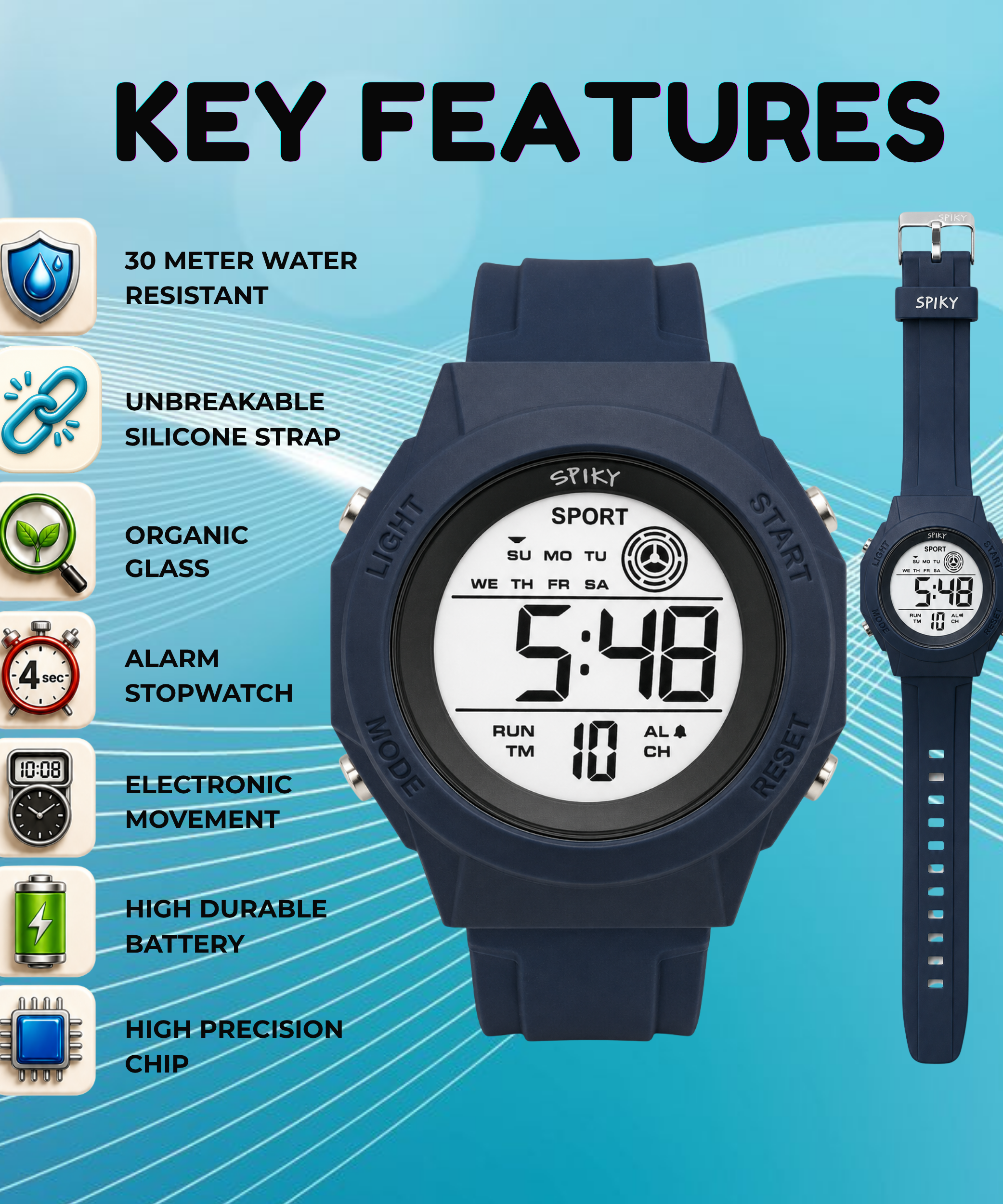 Spiky Square Digital Sports Watch for Kids Boys