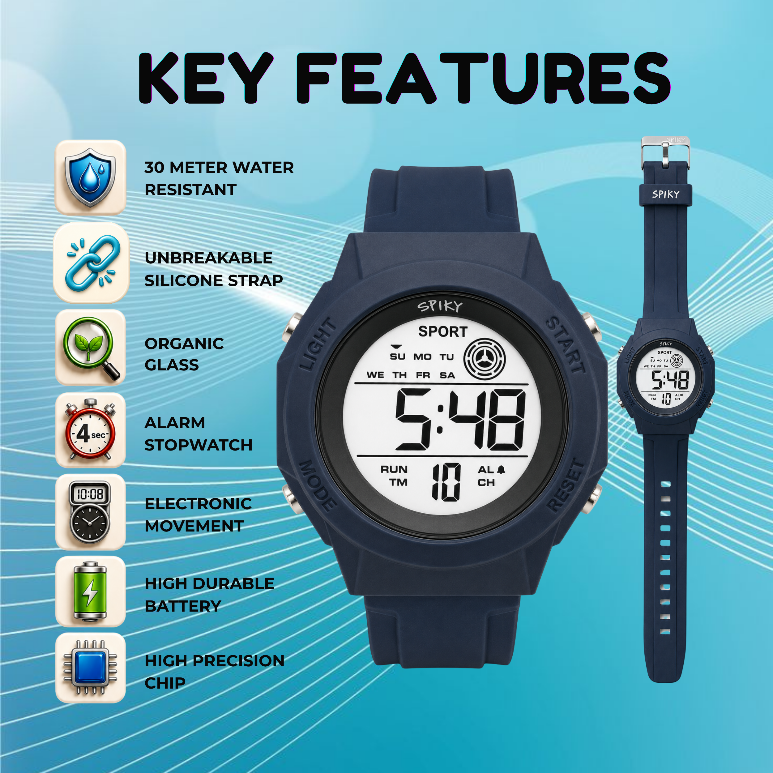 Spiky Square Digital Sports Watch for Kids Boys