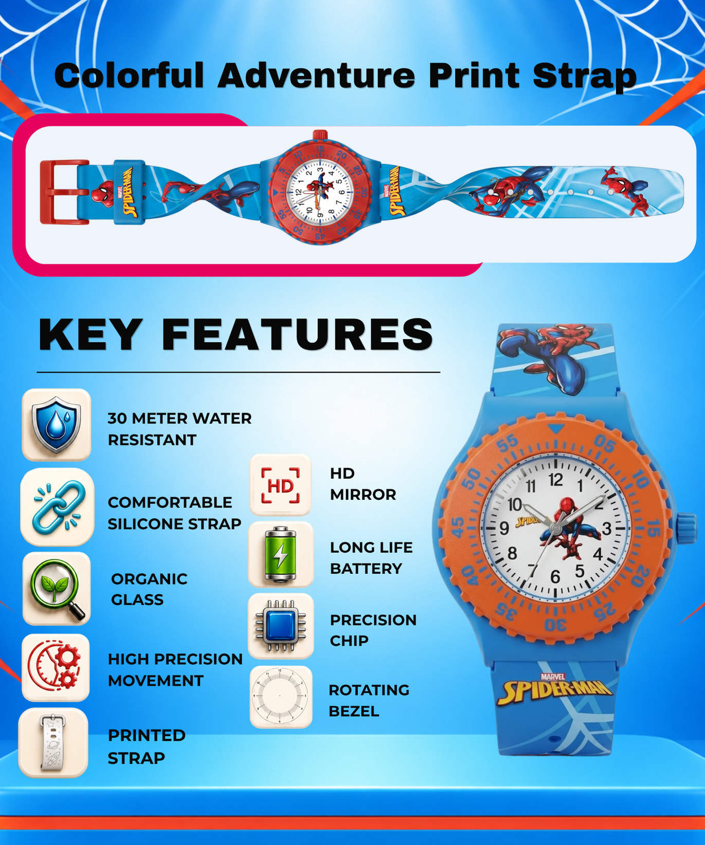 Spiky Round Spiderman Themed Analog Watch