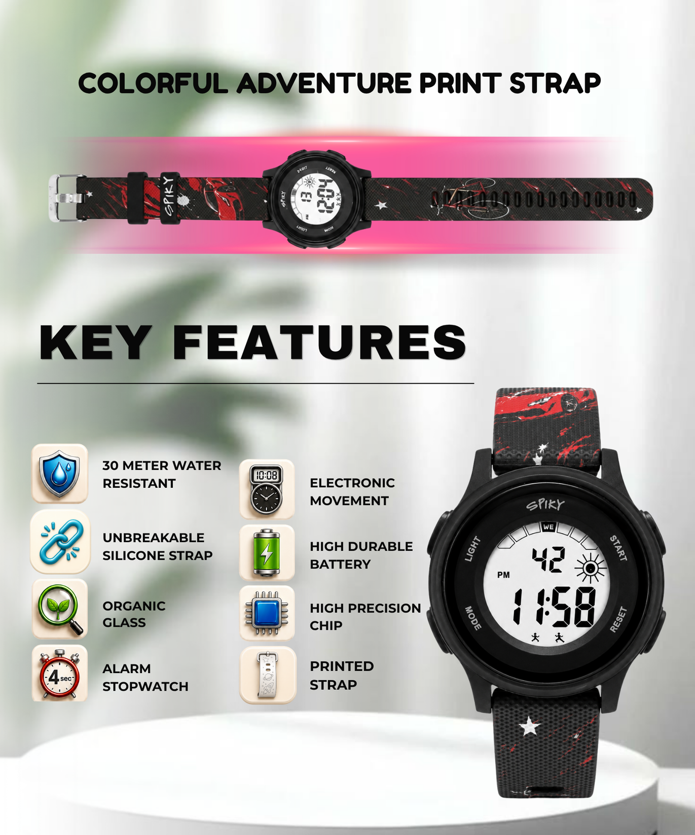 Spiky Round Kids Digital Watch for Girls and Boys