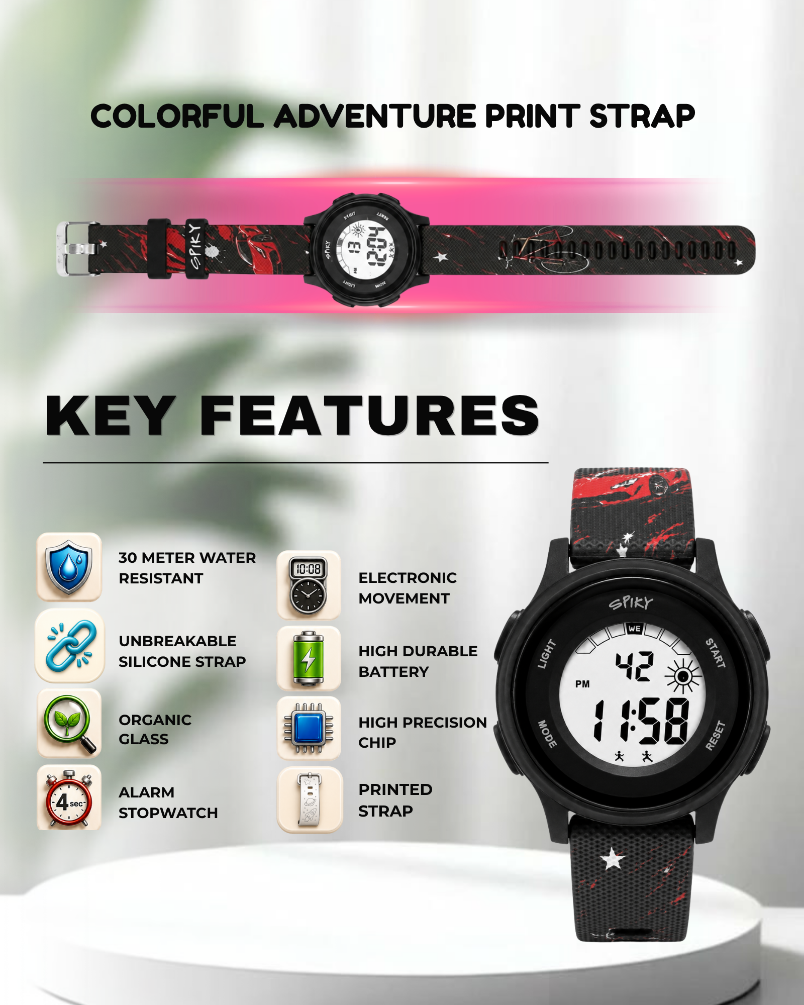 Spiky Round Kids Digital Watch for Girls and Boys