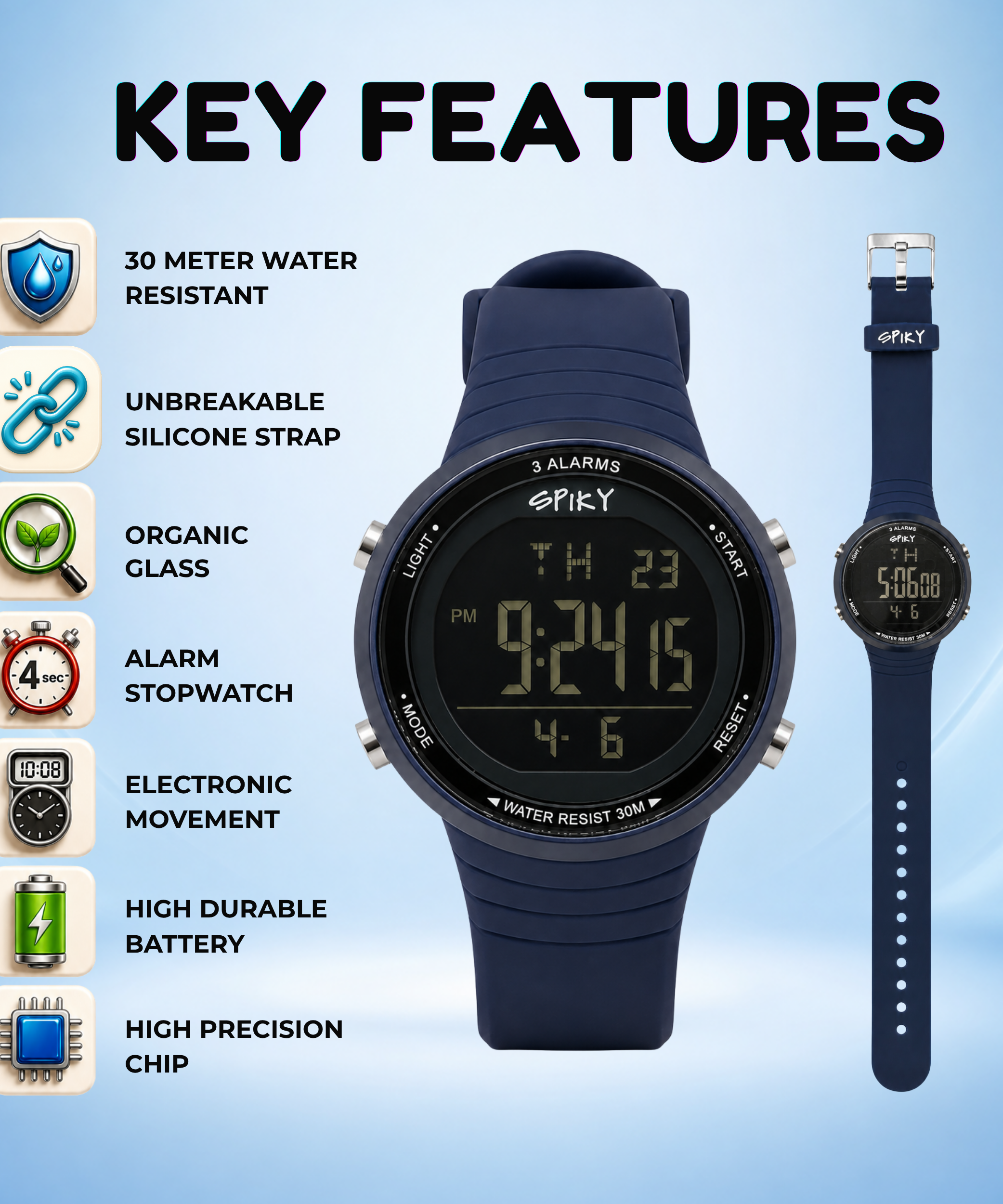 Spiky Square Digital Sports Watch for Kids Boys