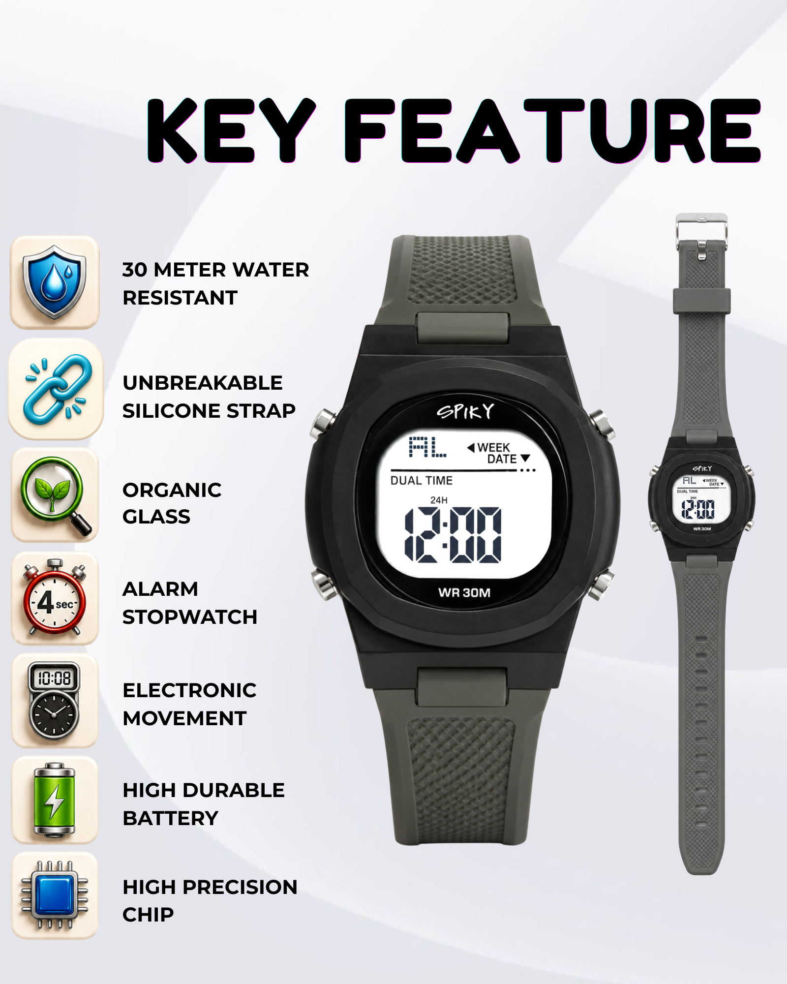 Spiky EVA65 Round Digital Sports Watch for Kids