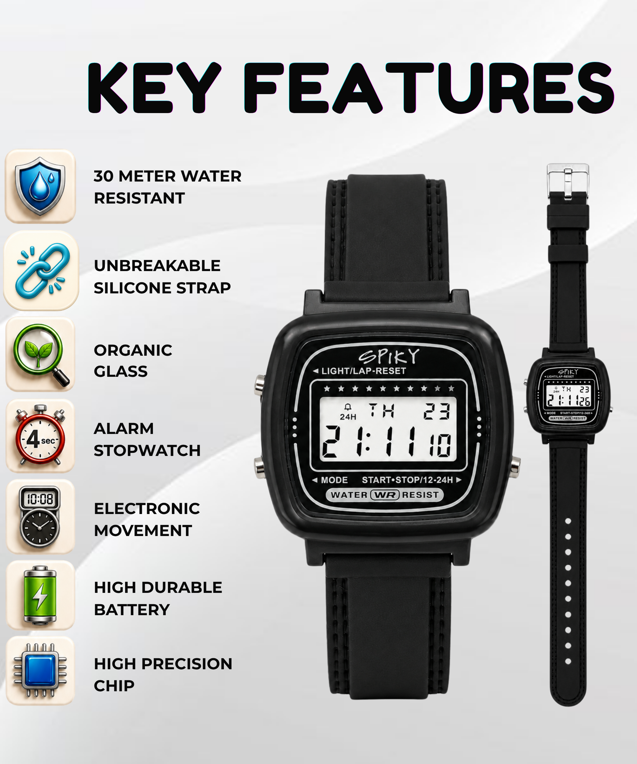 Spiky Square Digital Sports Watch for Kids Boys & Girls