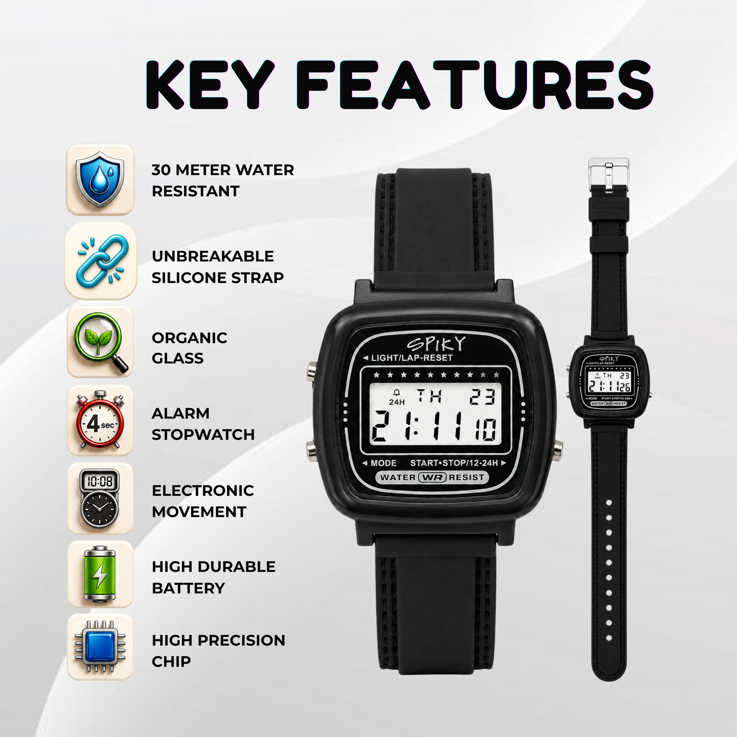 Spiky Square Digital Sports Watch for Kids Boys & Girls