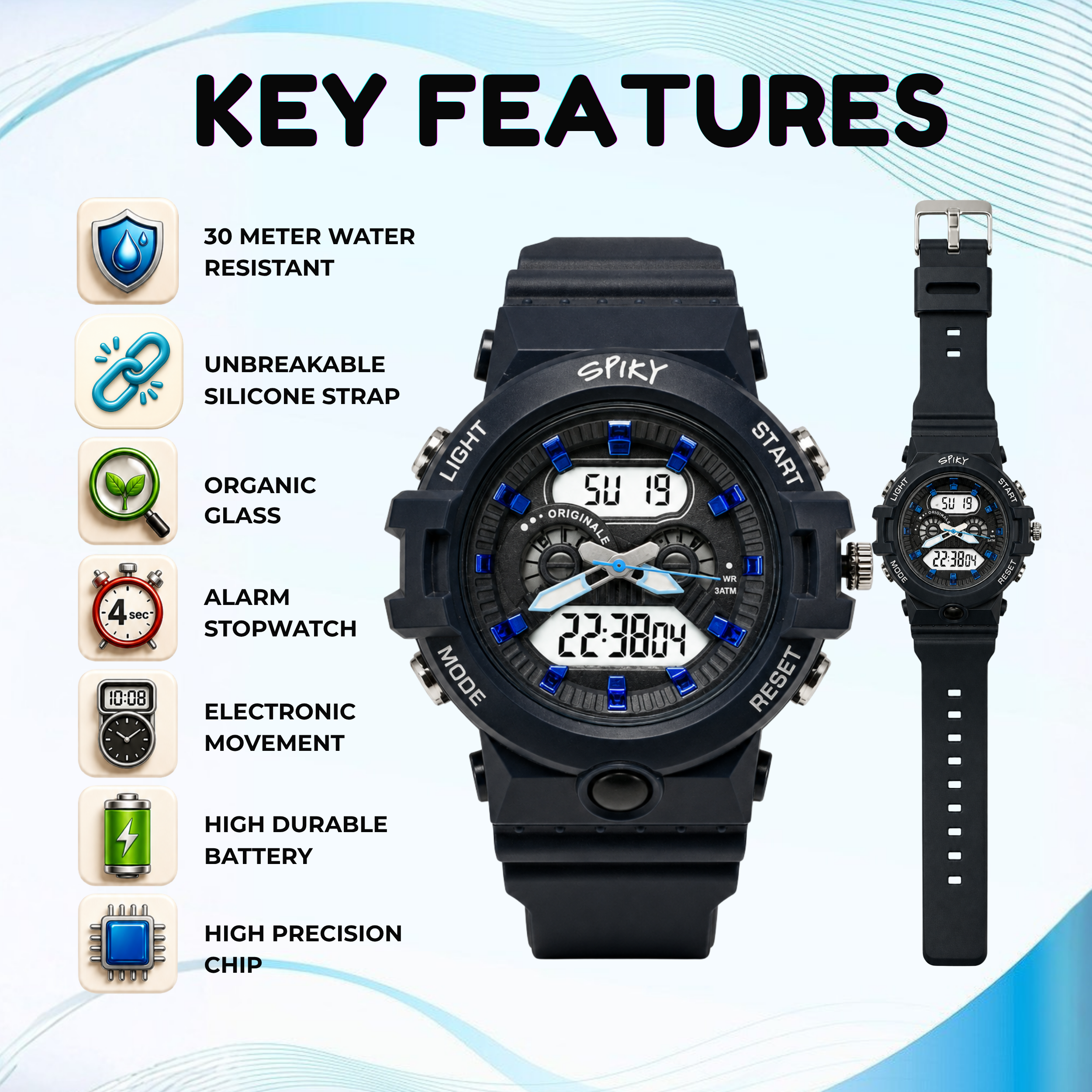 Spiky Round Analog Digital  Sports Watch for Kids Boys