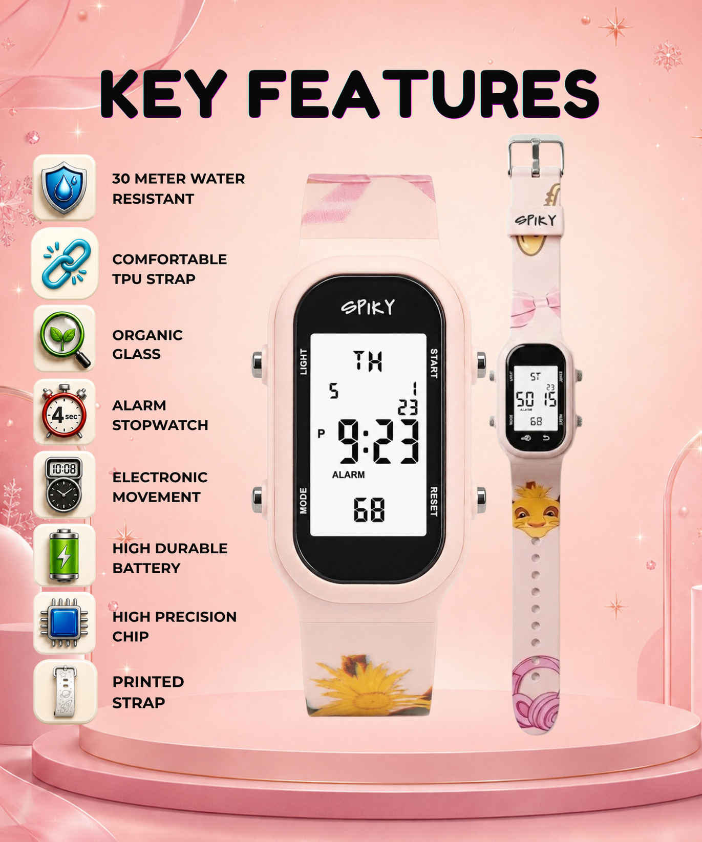 Spiky Rectangle Kids Digital Watch for Girls