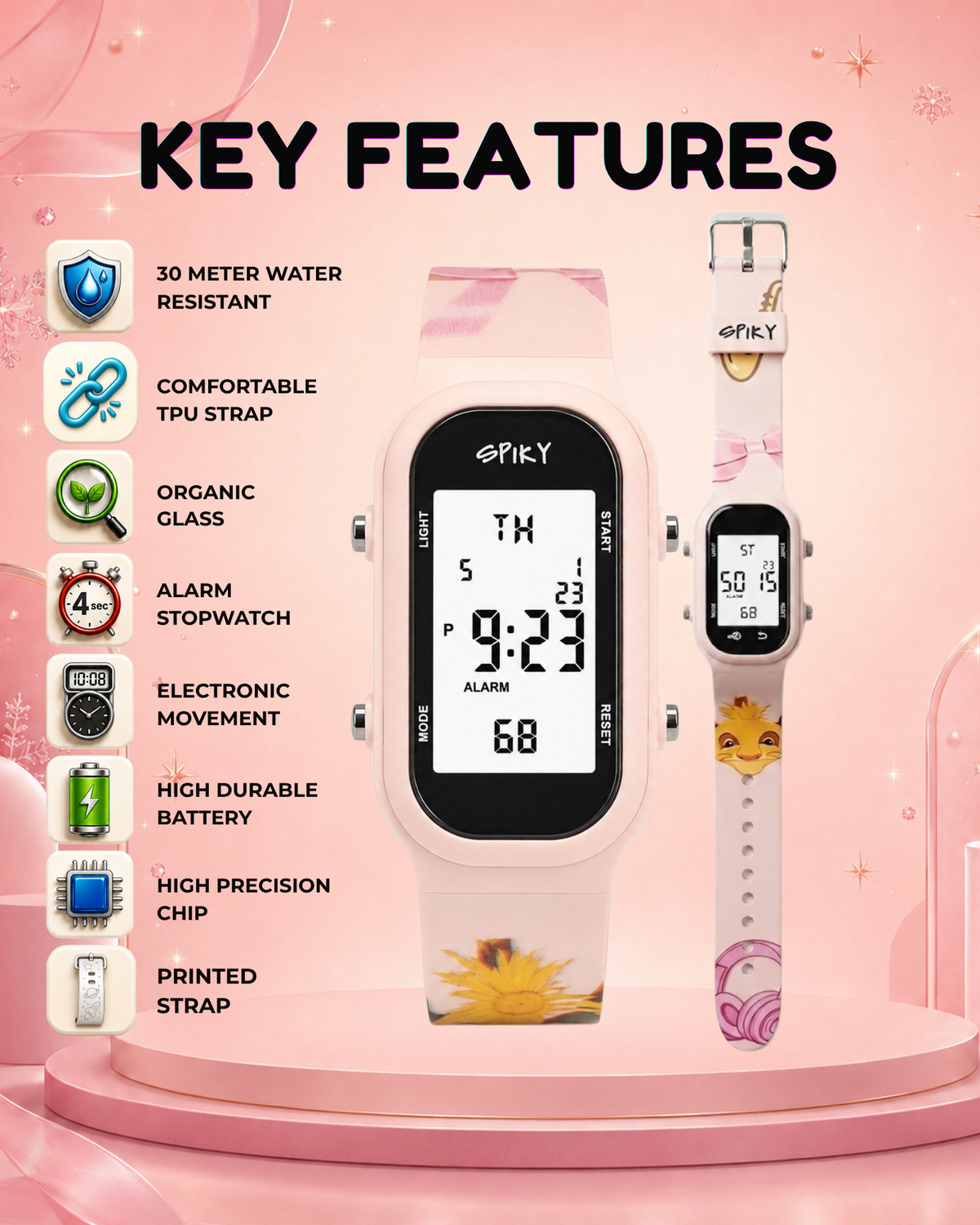 Spiky Rectangle Kids Digital Watch for Girls