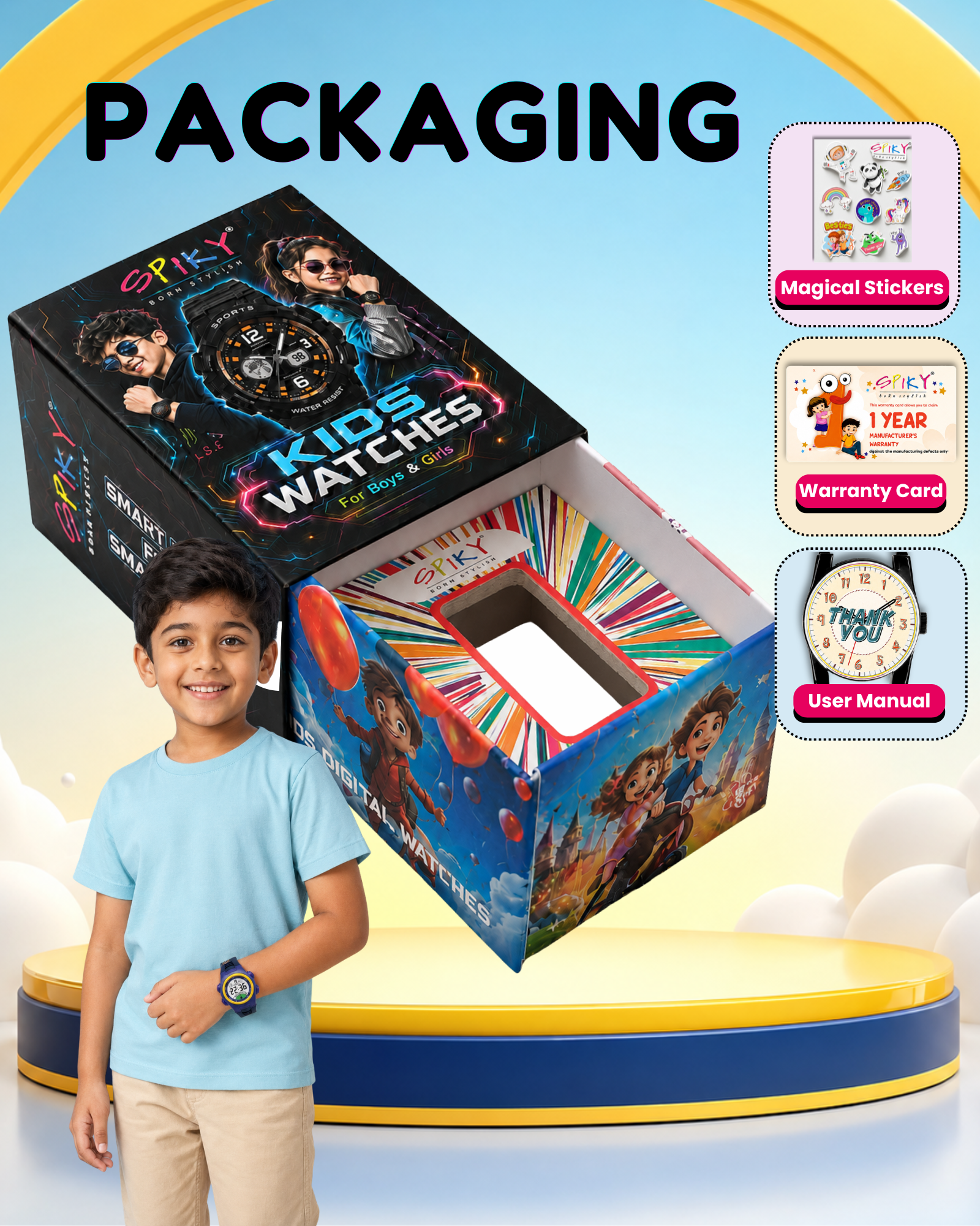 Spiky EVA52 Round Digital Sports Watch for Kids