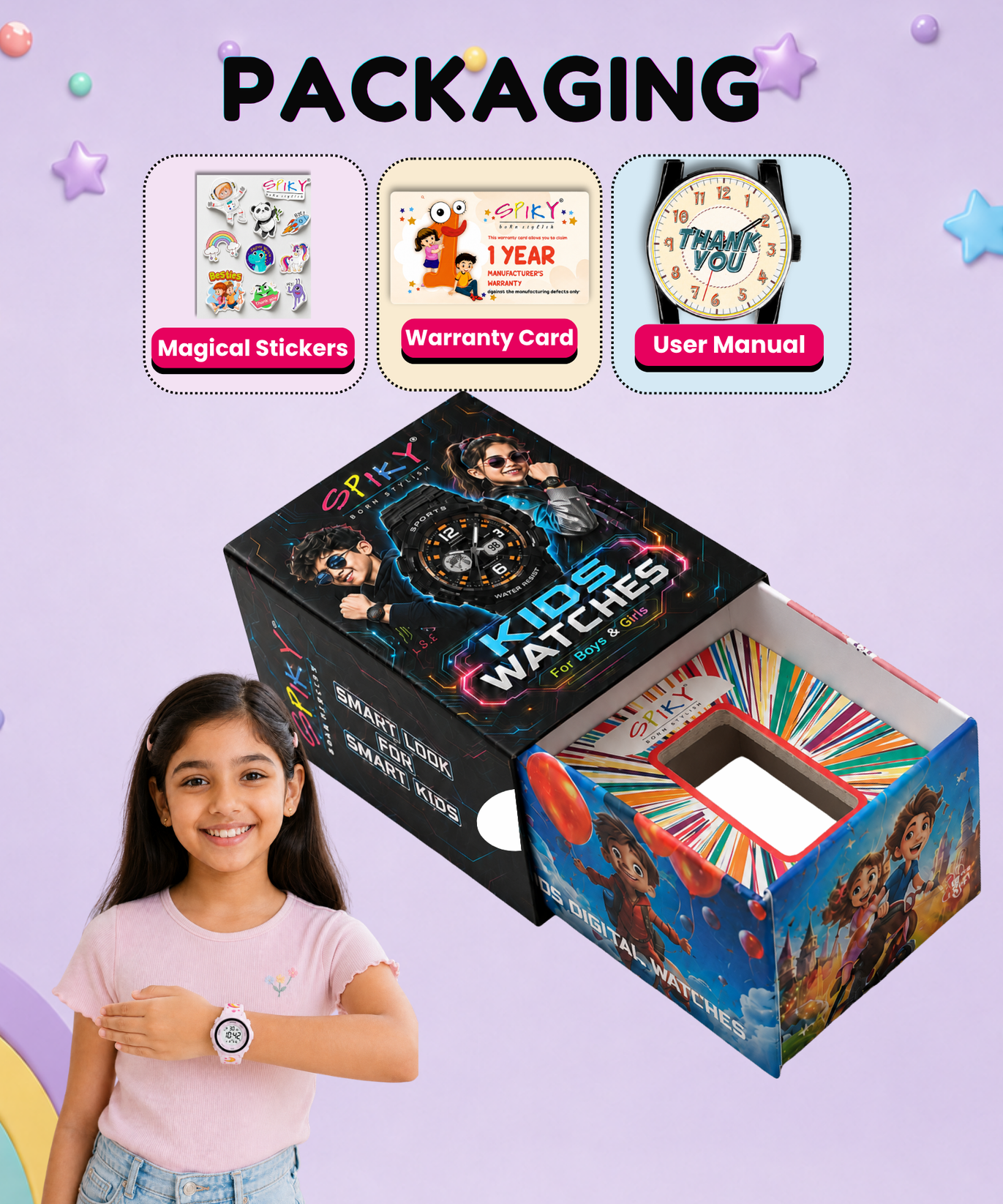 Spiky Round Kids Digital Watch for Girls