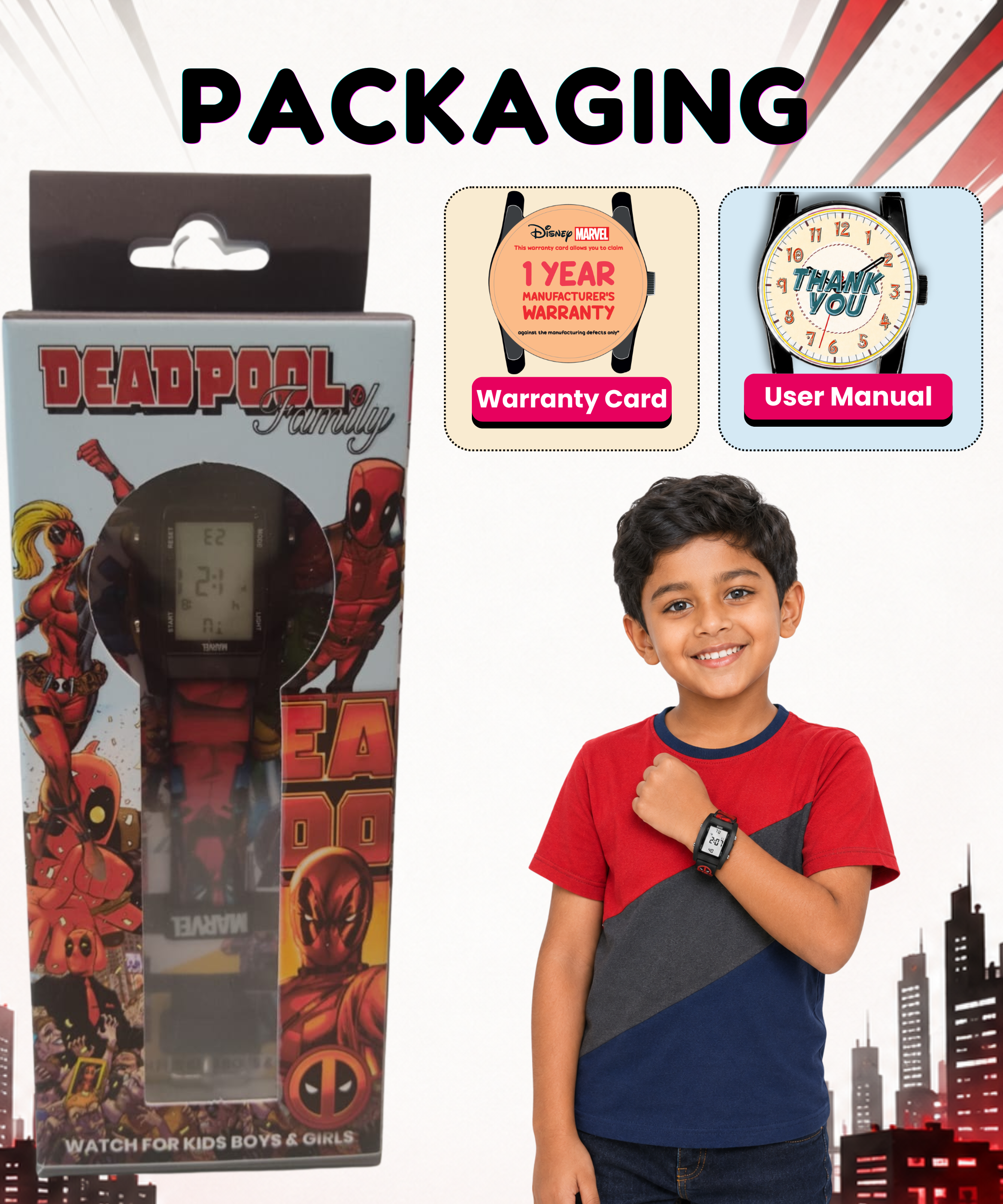 Spiky Deadpool theme Digital Kids Watch