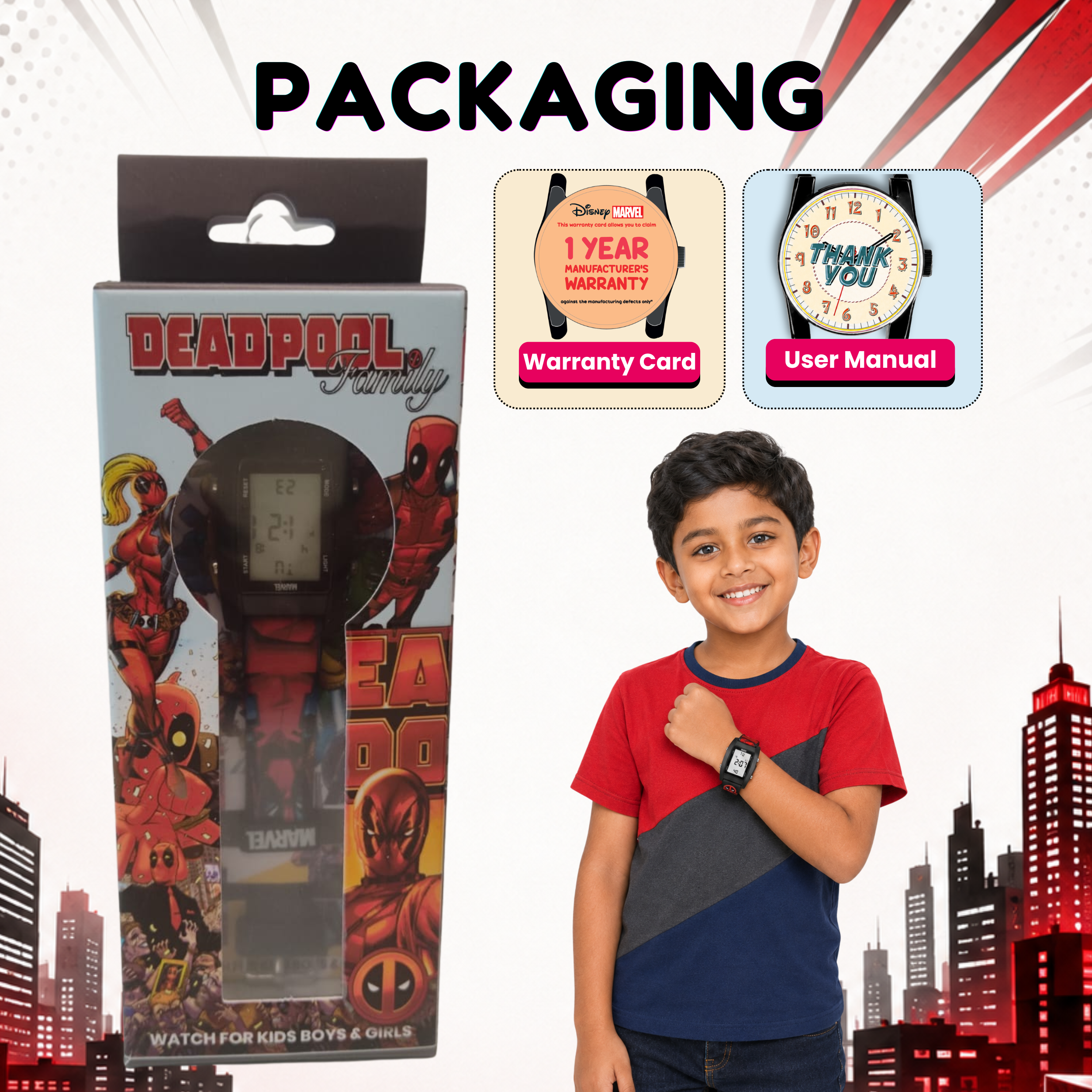 Spiky Deadpool theme Digital Kids Watch